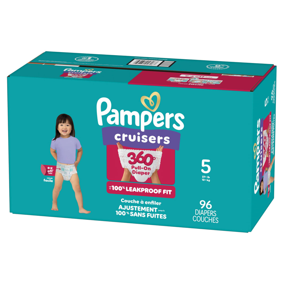 Pampers Diapers - Cruisers 360° - Size 5, up to 100% Leakproof Fit, Designed for Active Babies, Pull On Diaper, EZ Off Tabs Designed for Easy Changes, 1 Pack (Count of 96) 🍁 All In One Marketplace Canada