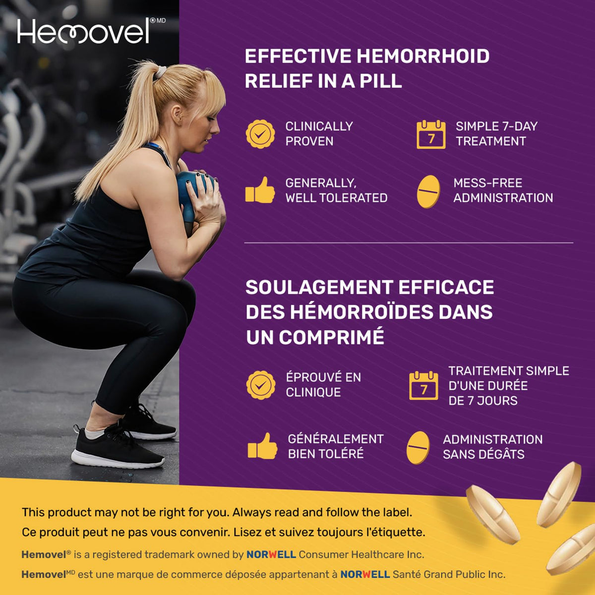 Hemovel Hemorrhoidal Oral Treatment - Clinically Proven, effective and convenient way to treat internal and external hemorrhoids and relieve pain, swelling and bleeding - 18 Tablets 🍁 All In One Marketplace Canada
