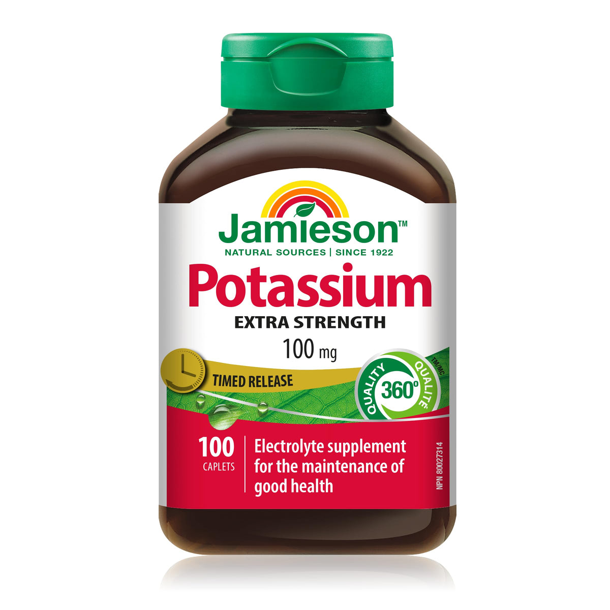 Jamieson Extra Strength Potassium 100 mg Timed Release, 100 Caplets, Supports Muscle & Nerve Function, Electrolyte Support, Helps Prevent Potassium Deficiency. Vegetarian, Proudly Canadian 🍁 All In One Marketplace Canada