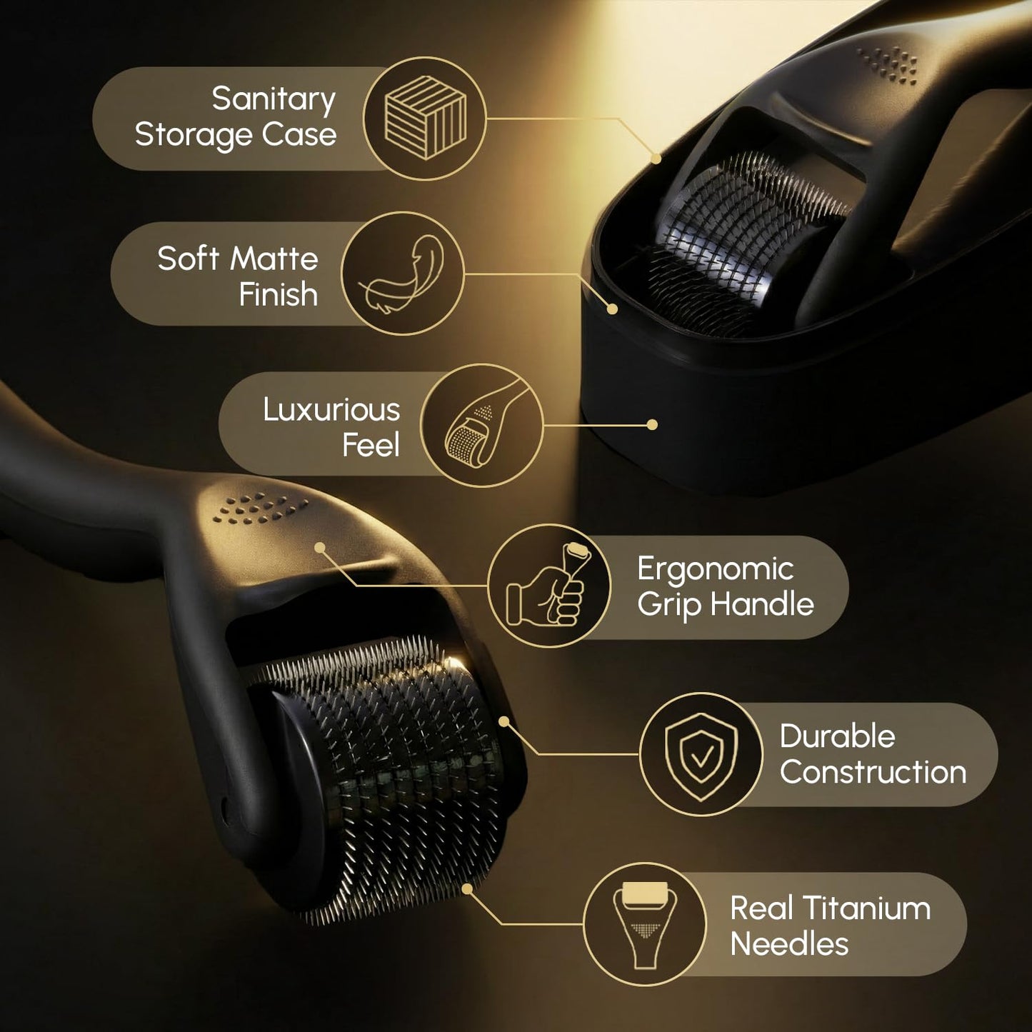 Derma Microneedling Roller - 1.5mm Titanium Needles - Designed in Canada - for Men and Women - Storage Case Included (Matte Black) 🍁 All In One Marketplace Canada