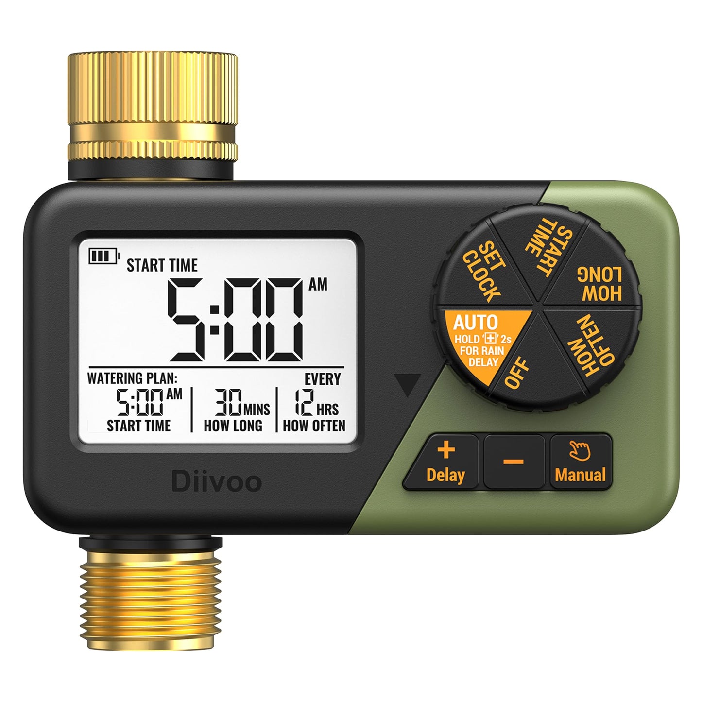 Diivoo Water Sprinkler Timer with Brass Inlet & Outlet, Irrigation Hose Timer with Weekly and Daily Frequency Irrigation, Rain Delay and Manual Watering for Lawns and Gardens 🍁 All In One Marketplace Canada