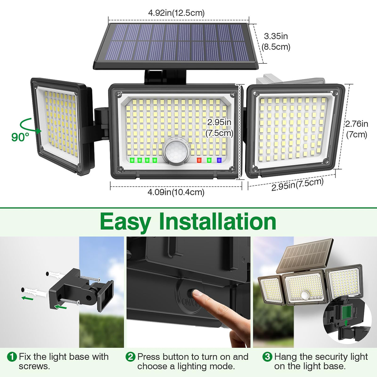 Solar Motion Sensor Light Outdoor, 2500LM 286 LED Solar Outdoor Lights with Power Display & Mode Indicators - 6500K Adjustable 3-Head Flood Light, IP65 Waterproof for Garden, Garage, Yard - 2 Pack 🍁 All In One Marketplace Canada