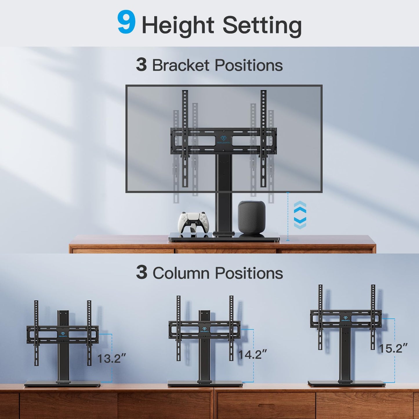 PERLESMITH Swivel Universal TV Stand/Base - Table Top TV Stand for 24-60 inch LCD LED TVs - Height Adjustable TV Mount Stand with Tempered Glass Base, VESA 400x400mm, Holds up to 99lbs PSTVS09 🍁 All In One Marketplace Canada