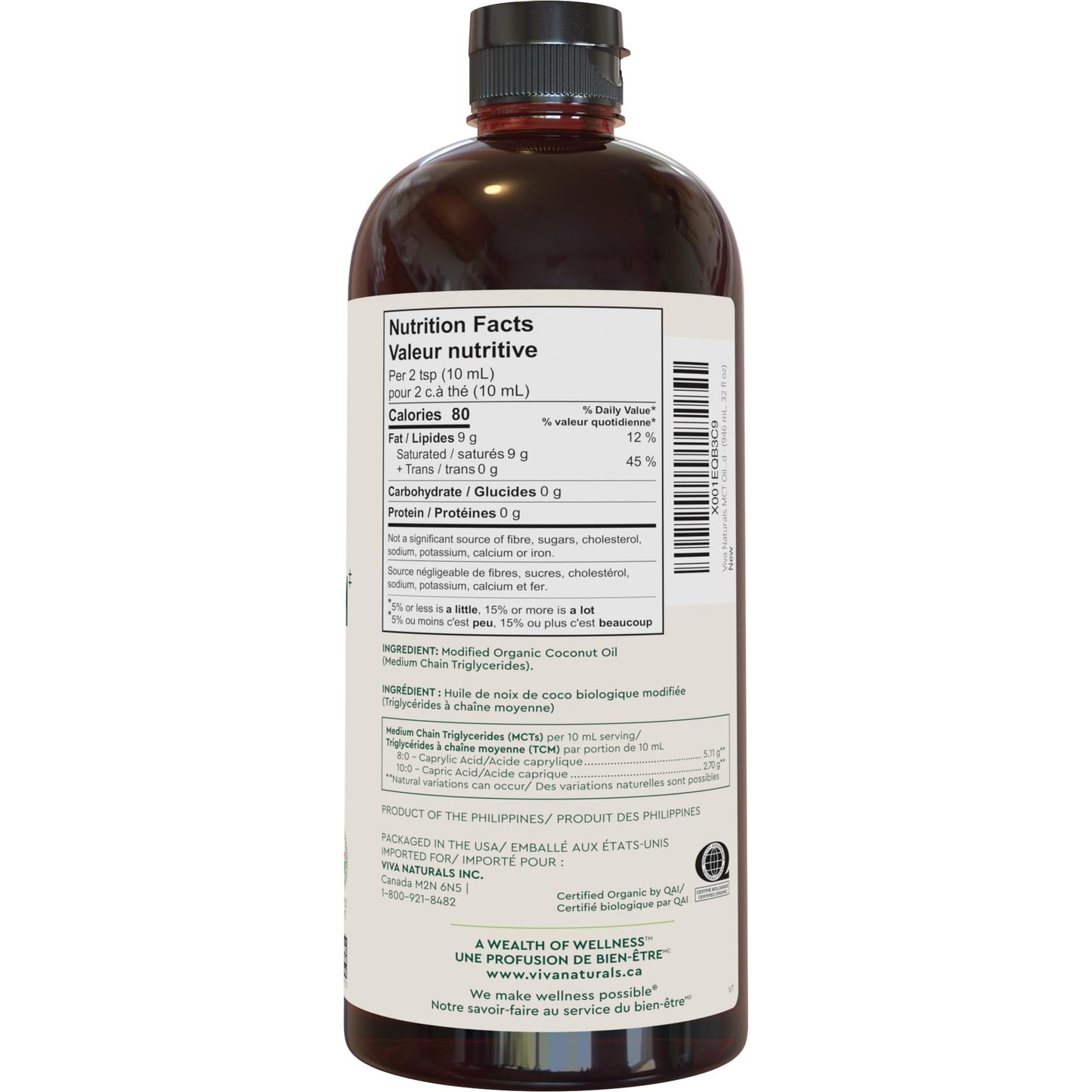 Viva Naturals MCT Oil Organic for Keto Coffee, Smoothies and Salad Dressings - Made from Organic Coconuts - Gluten Free, Dairy Free, Vegan, Keto & Paleo Certified - (946 mL, 32 fl oz) 🍁 All In One Marketplace Canada