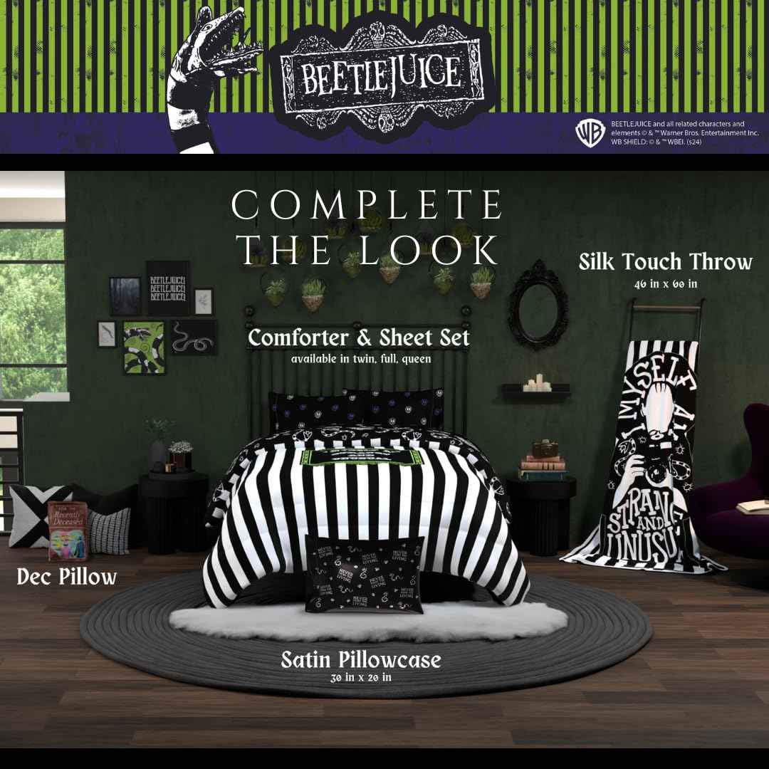 Franco Collectibles Beetlejuice Halloween Movie Beauty Silky Satin Standard Pillowcase Cover 20x30 for Hair and Skin, (Officially Licensed Product)