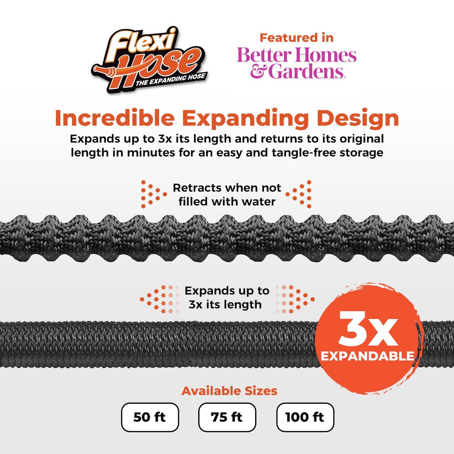 Flexi Hose Expandable Garden Hose, Lightweight & No-Kink Flexible Garden Hose, 3/4 inch Solid Brass Fittings and Double Latex Core, 100 ft Black 🍁 All In One Marketplace Canada