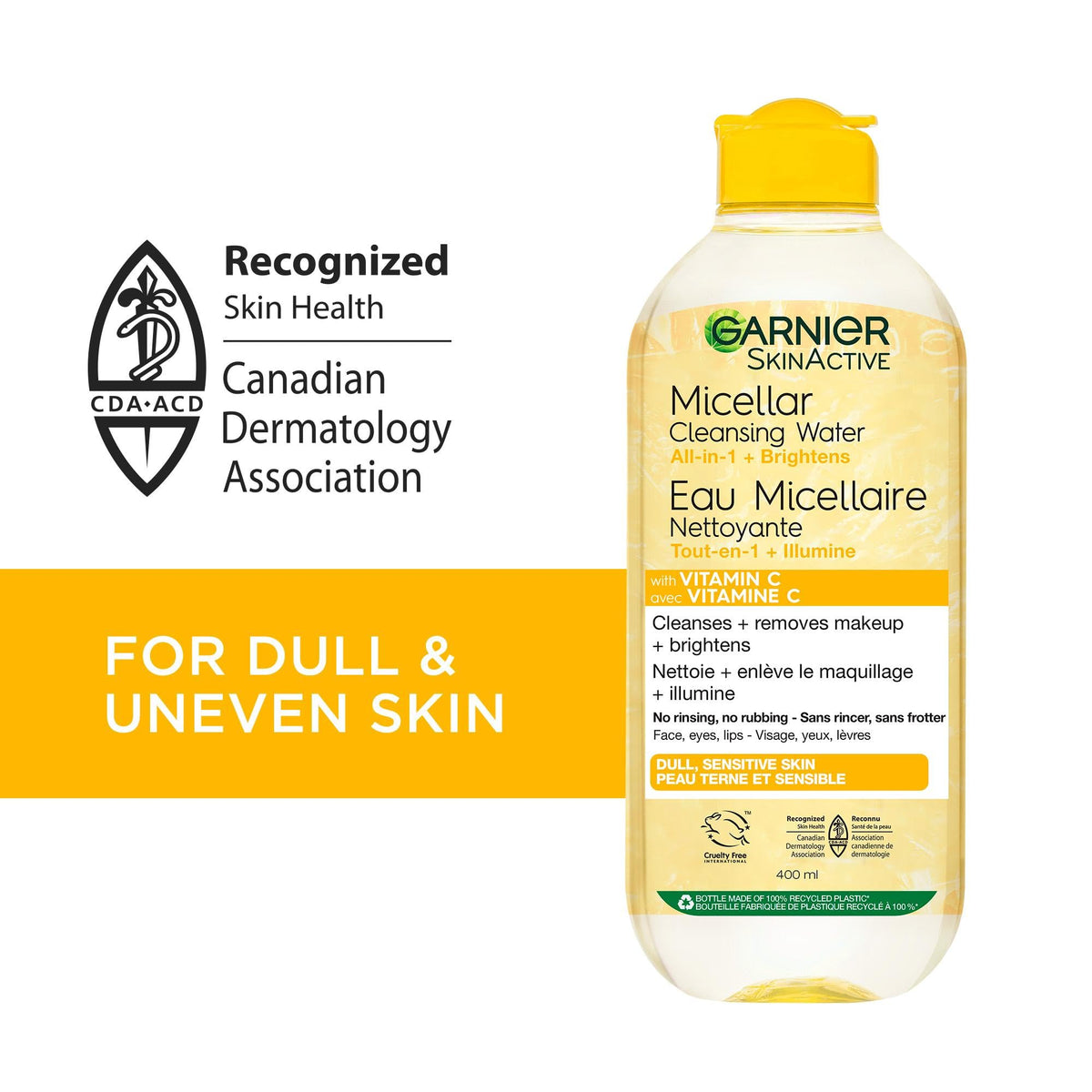 Garnier Micellar Cleansing Water, All-in-One Makeup Remover & Face Cleanser With Vitamin C, Hypoallergenic, All Skin Types Even Sensitive Skin, 400 ml 🍁 All In One Marketplace Canada