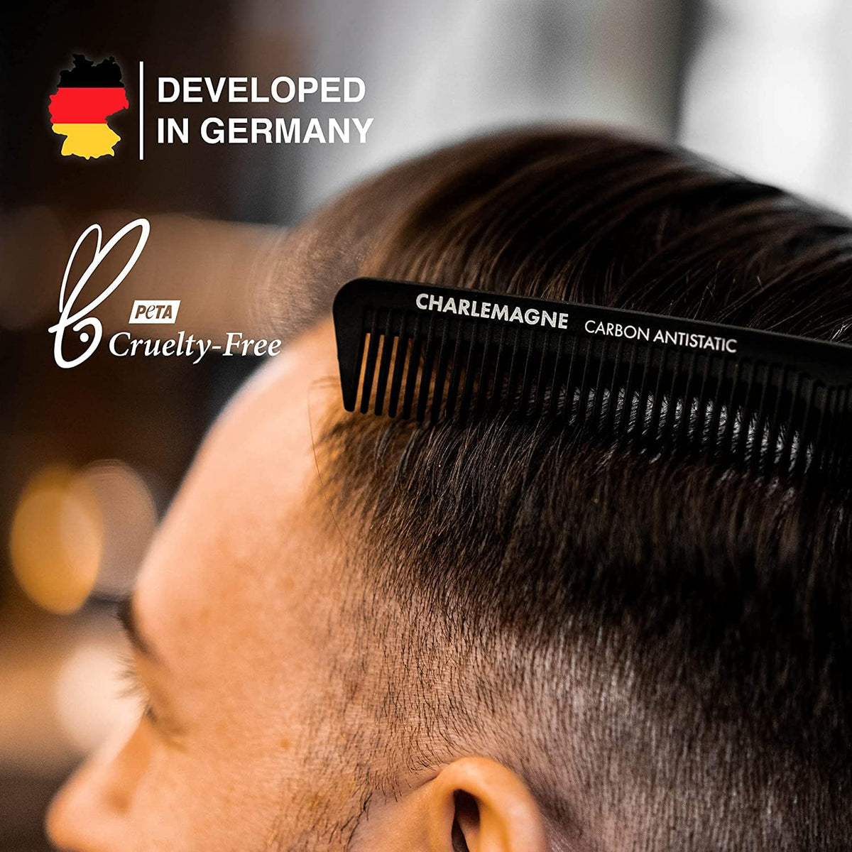 Charlemagne Carbon Fibre Hair Comb - 18 cm, Fine Tooth - Professional Barber Performance - Beard Comb for Men & Mustache Styling - Shatterproof Anti-Static Travel Groomer 🍁 All In One Marketplace Canada