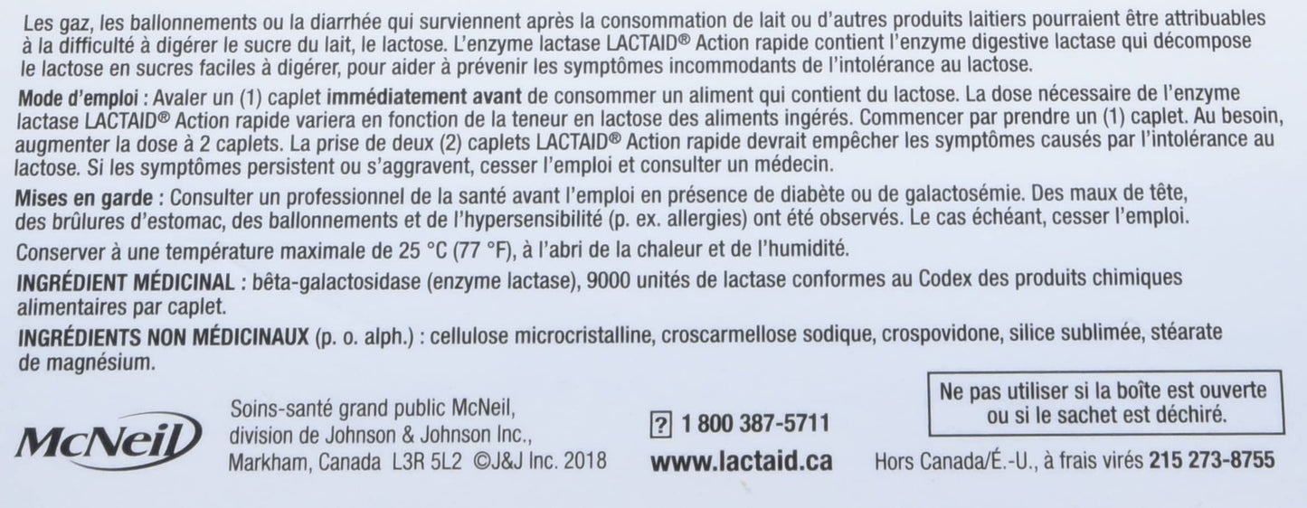 Lactaid Fast Acting Caplets - Lactose Enzyme Break Down - Gas, Bloating or Diarrhea - Milk & Dairy - 40 Caplets Per Package 🍁 All In One Marketplace Canada