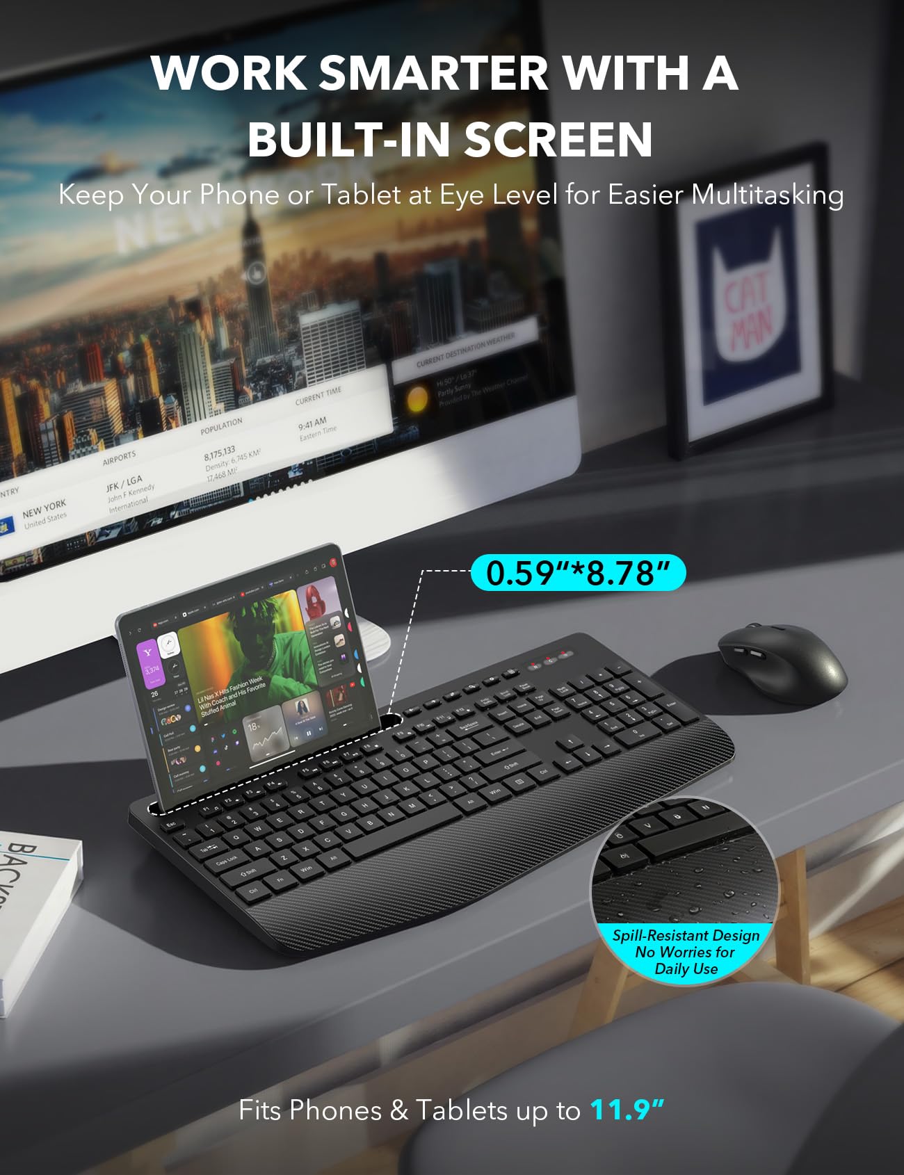 Wireless Keyboard and Mouse Combo - Full-Sized Ergonomic Keyboard with Wrist Rest, Phone Holder, Silent 2.4GHz Cordless Keyboard Mouse for Computer, Laptop, PC, Mac, Windows (Black, 1 Pack) 🍁 All In One Marketplace Canada