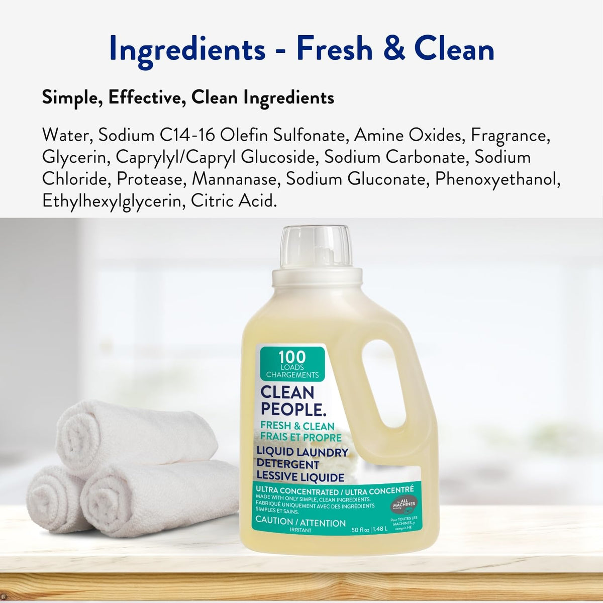 The Clean People Liquid Laundry Detergent - Recyclable Packaging, Stain Fighting - Ultra Concentrated, Laundry Soap (50 Fl Oz, Fresh Scent) 🍁 All In One Marketplace Canada