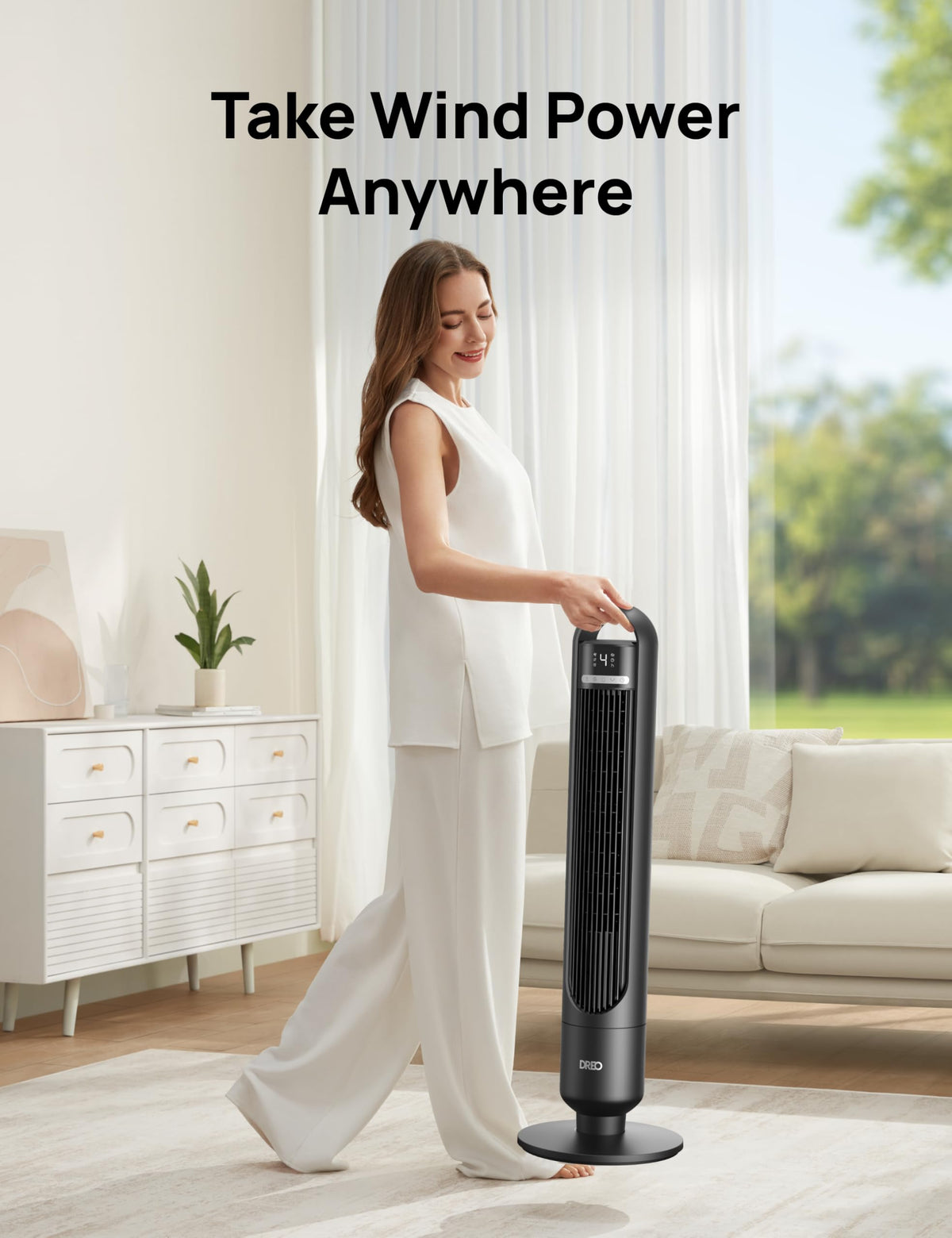 DREO Tower Fan for Bedroom, 90° Oscillating Standing Fans for Room with 4 Speeds, 3 Modes, 28dB Quiet for Sleep, 26ft/s Velocity, 8H Timer, Remote, Living Room, Office, Home, Black 🍁 All In One Marketplace Canada