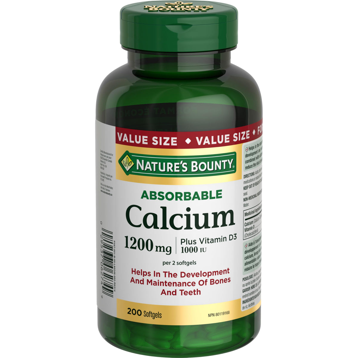 NATURE'S BOUNTY Calcium Plus Vitamin D3, Absorbable, 1200 mg, Helps Bones & Teeth, Softgels, 535 g 🍁 All In One Marketplace Canada