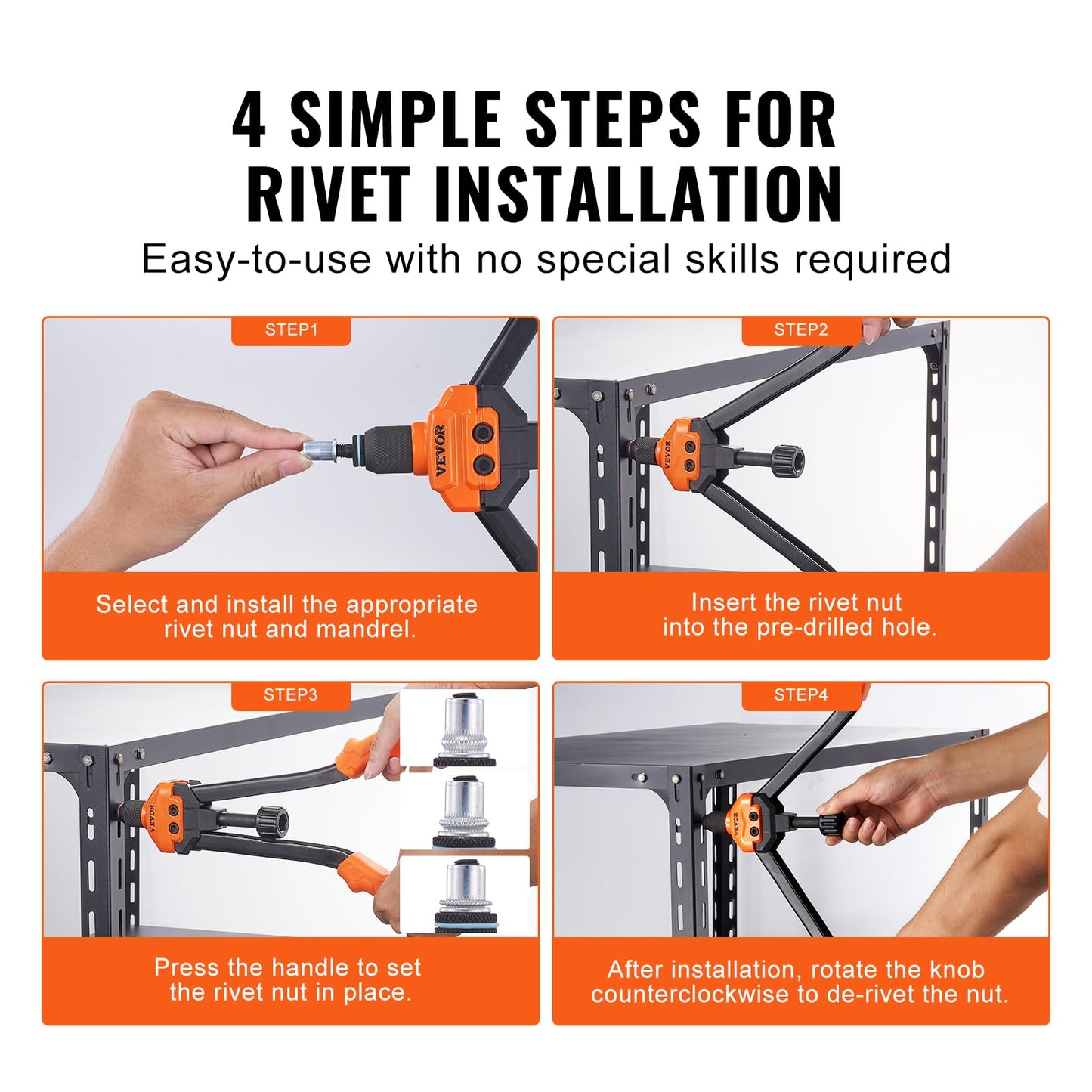 VEVOR 16" Rivet Nut Tool, Labor-Saving Rivnut Tool Kit with 13PCS Metric & SAE Mandrels, 186PCS Rivet Nuts,M3, M4, M5, M6, M8, M10, M12, 1/4-20, 5/16-18, 3/8-16,1/2-13, 8-32, 10-24 with Carrying Case 🍁 All In One Marketplace Canada