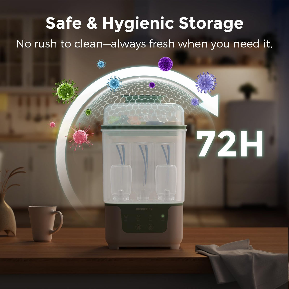 Momcozy Bottle Sterilizer and Dryer, Modular Nesting Space Saving Design, 6 Bottles Capacity, 4 in 1 Compact Sterilizer for Baby Bottles, Breast Pump Parts & Newborn Essentials, Drying Rack Included 🍁 All In One Marketplace Canada