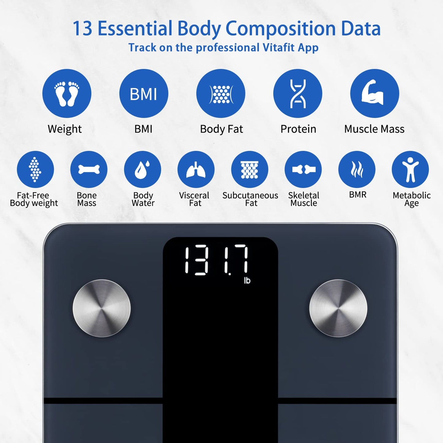 Vitafit Smart Weight Scale, High Accuracy 0.1lb by Our Professional Factory Since 2001, Scale Body Weight App Sync 13 Body Composition with BMI, Body Fat and Muscle, 400lb, LED, Black 🍁 All In One Marketplace Canada
