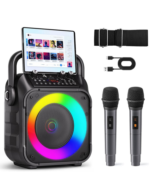 Karaoke Machine for Adults Kids, Portable Bluetooth Karaoke Speaker with 2 Wireless Microphones System with Lights, PA System for Home Party Supports USB/TF/REC/FM/AUX(No Screen Included) 🍁 All In One Marketplace Canada