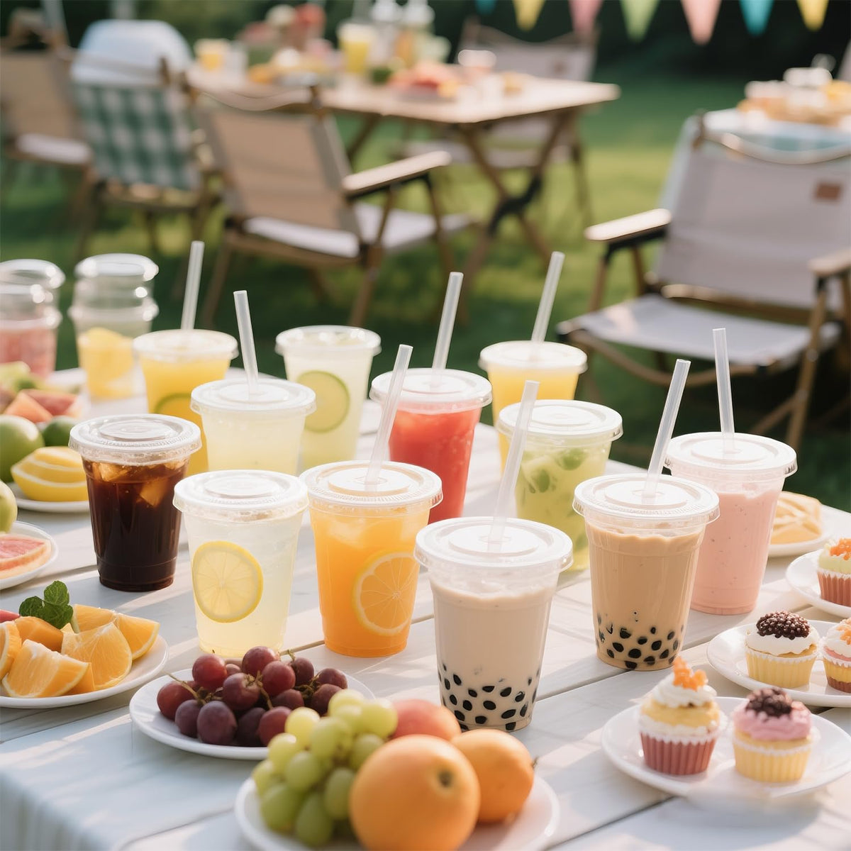 Joyeux 100 Pack 16 oz Clear Plastic Cups with Lids and Straws - Disposable Iced Coffee Cups for Matcha, Milkshakes, Smoothies and to go Drinks 🍁 All In One Marketplace Canada