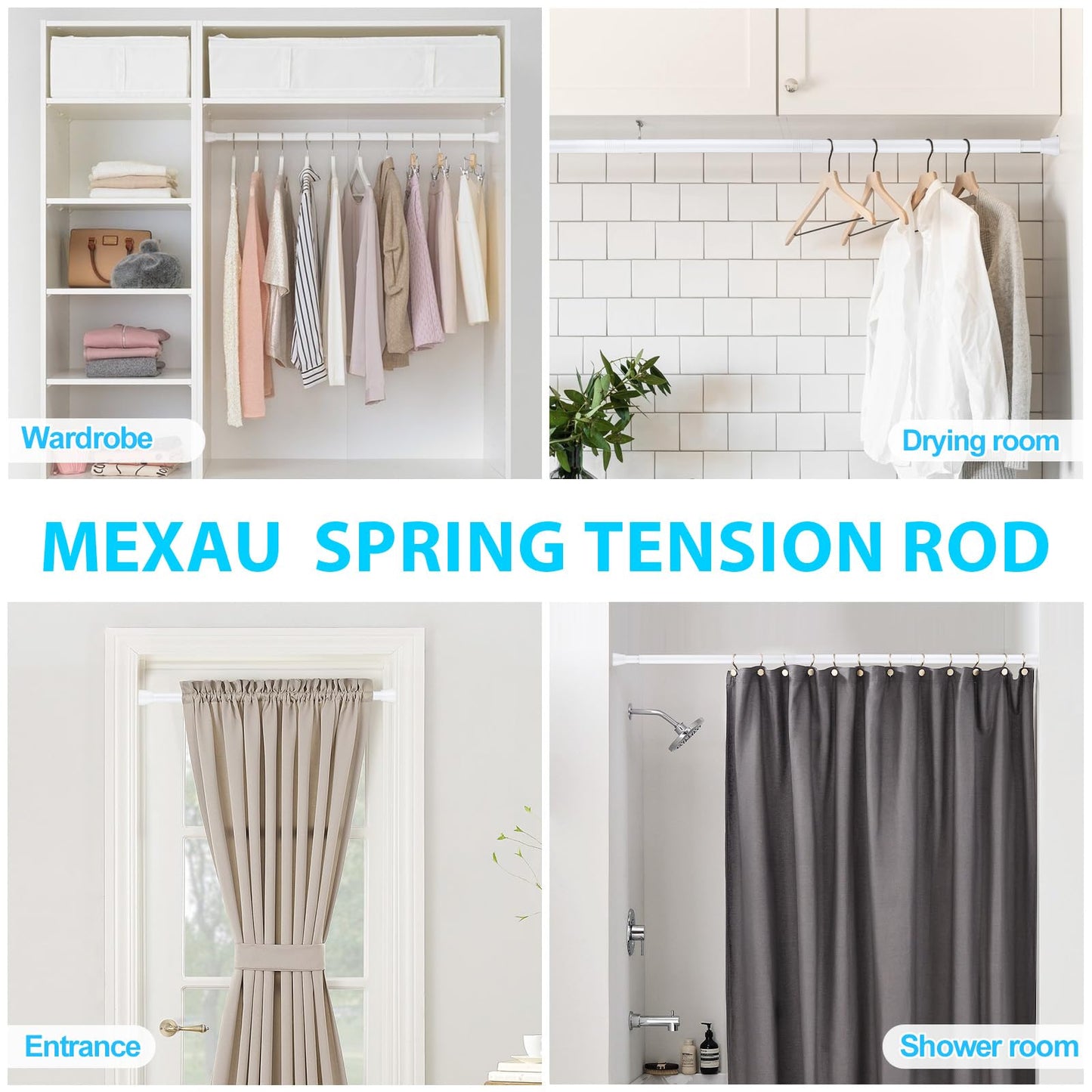 White Tension Curtain Rod for Windows 28 to 48 inch, Adjustable Expandable Pressure Spring Curtain Rod No Drilling, 7/8" Curtain Rod for Bedroom Doorway Closet Door 🍁 All In One Marketplace Canada