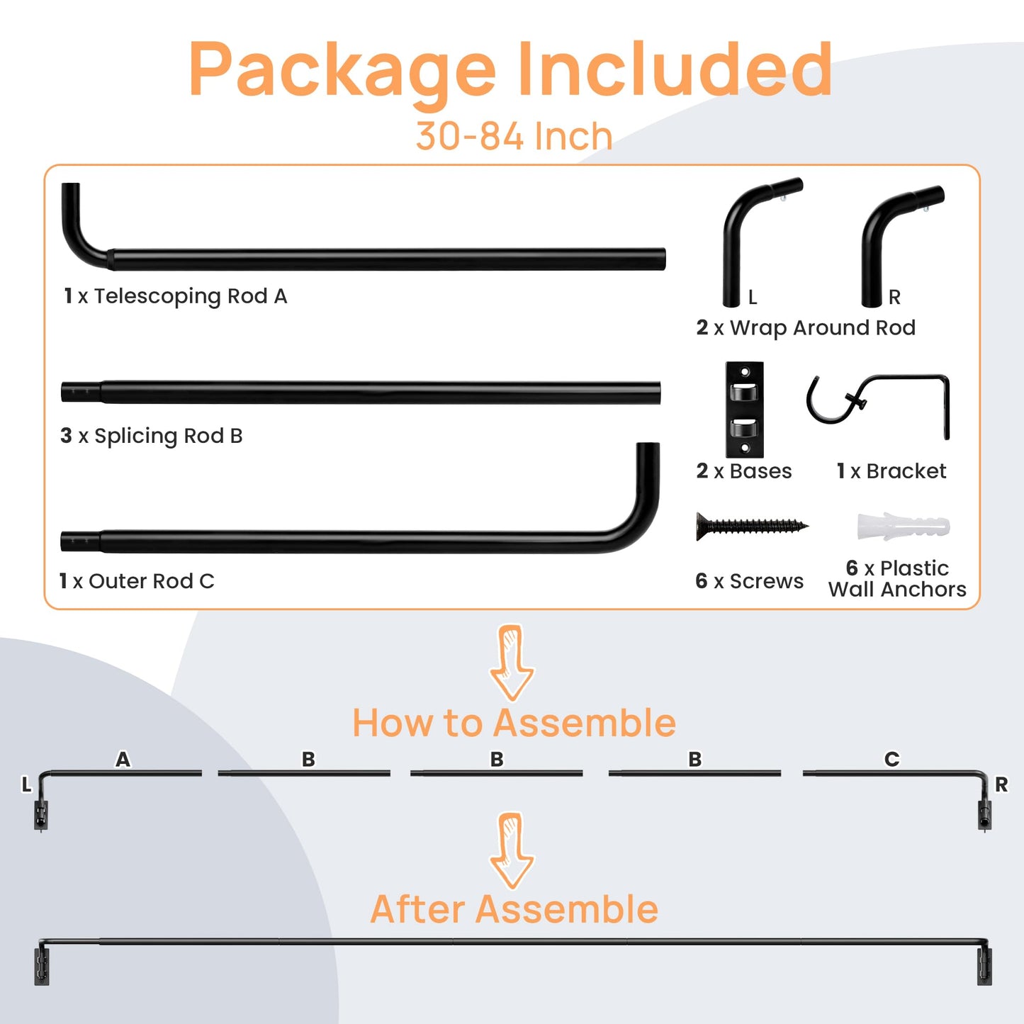 upsimples Blackout Curtain rods for windows 48 to 84 inch, Wrap Around Room Darkening Curtain Rod for Bedroom, Living Room, Adjustable from 30 to 86 Inches 🍁 All In One Marketplace Canada