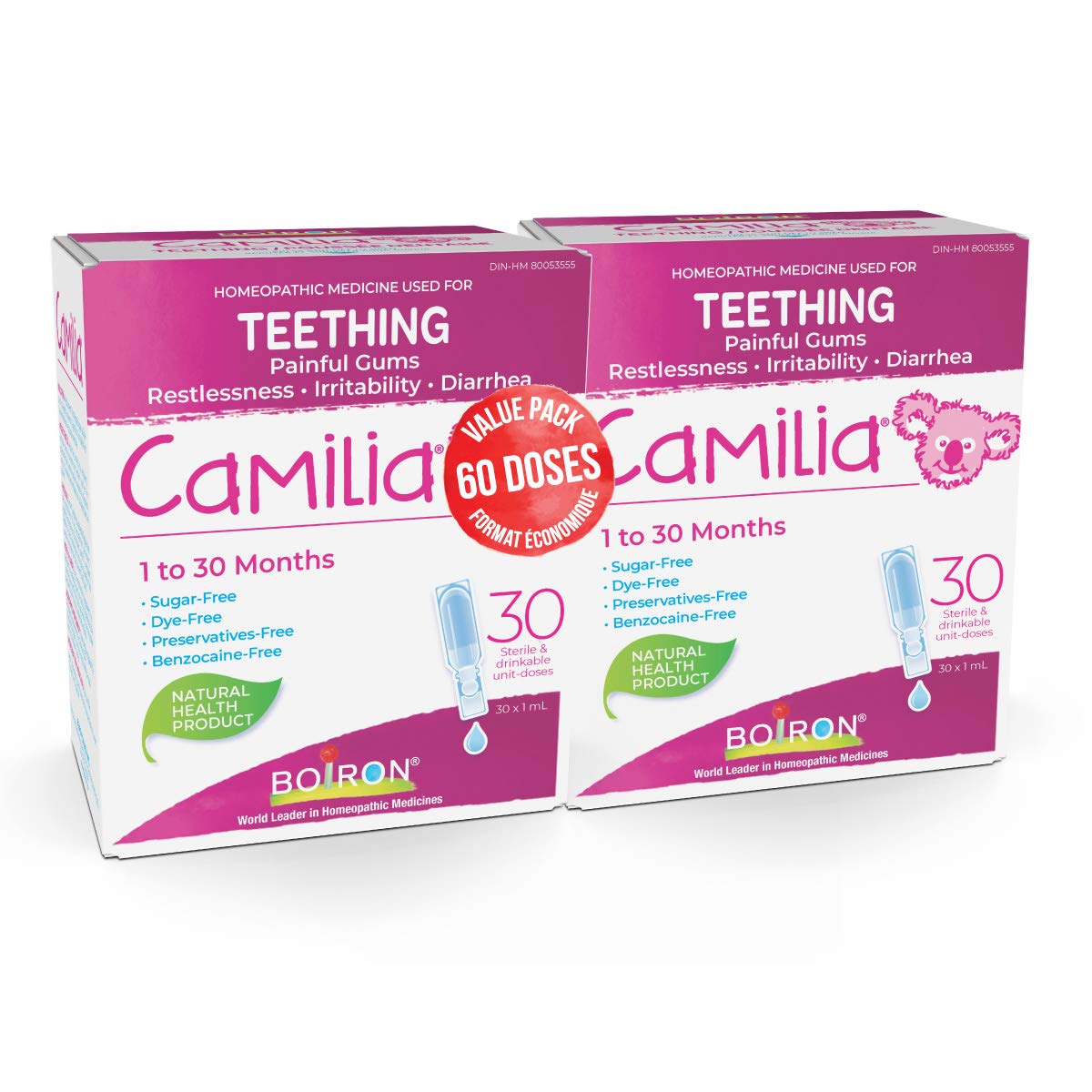 Boiron Camilia Baby Teething 60 unit-doses (twin pack). Camilia used for pain, restlessness, irritability and diarrhea due to teething. Benzocaine-Free and Preservative-Free,No Sugar, No Dye. 1 to 30 months 🍁 All In One Marketplace Canada