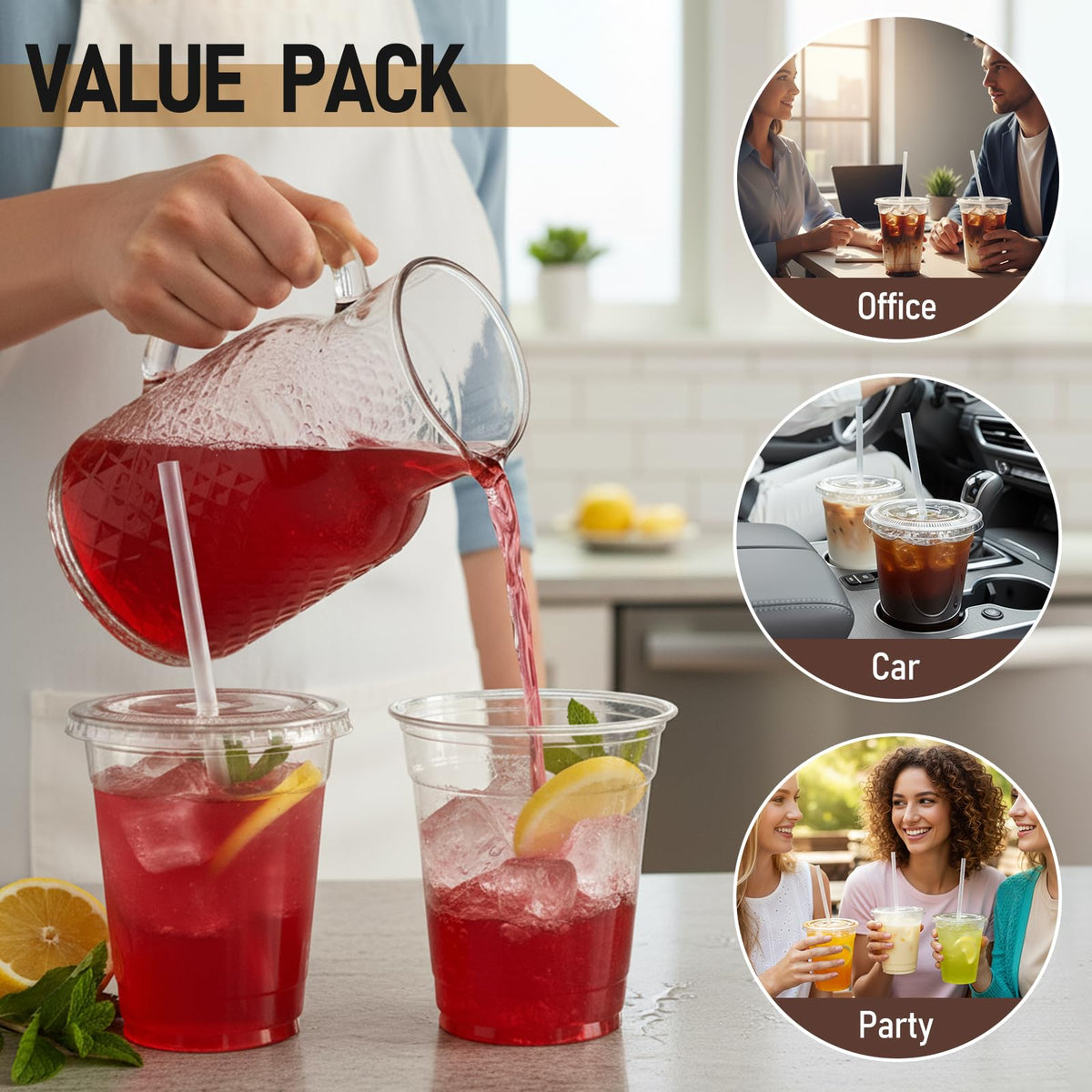 100 Pcs Clear Plastic Cups with Flat Lids and Straws, 12 oz Disposable PET Iced Coffee Cups - Ideal for Ice Coffee, Smoothie, Juice, Lemonade, Cold Beverages﻿ 🍁 All In One Marketplace Canada