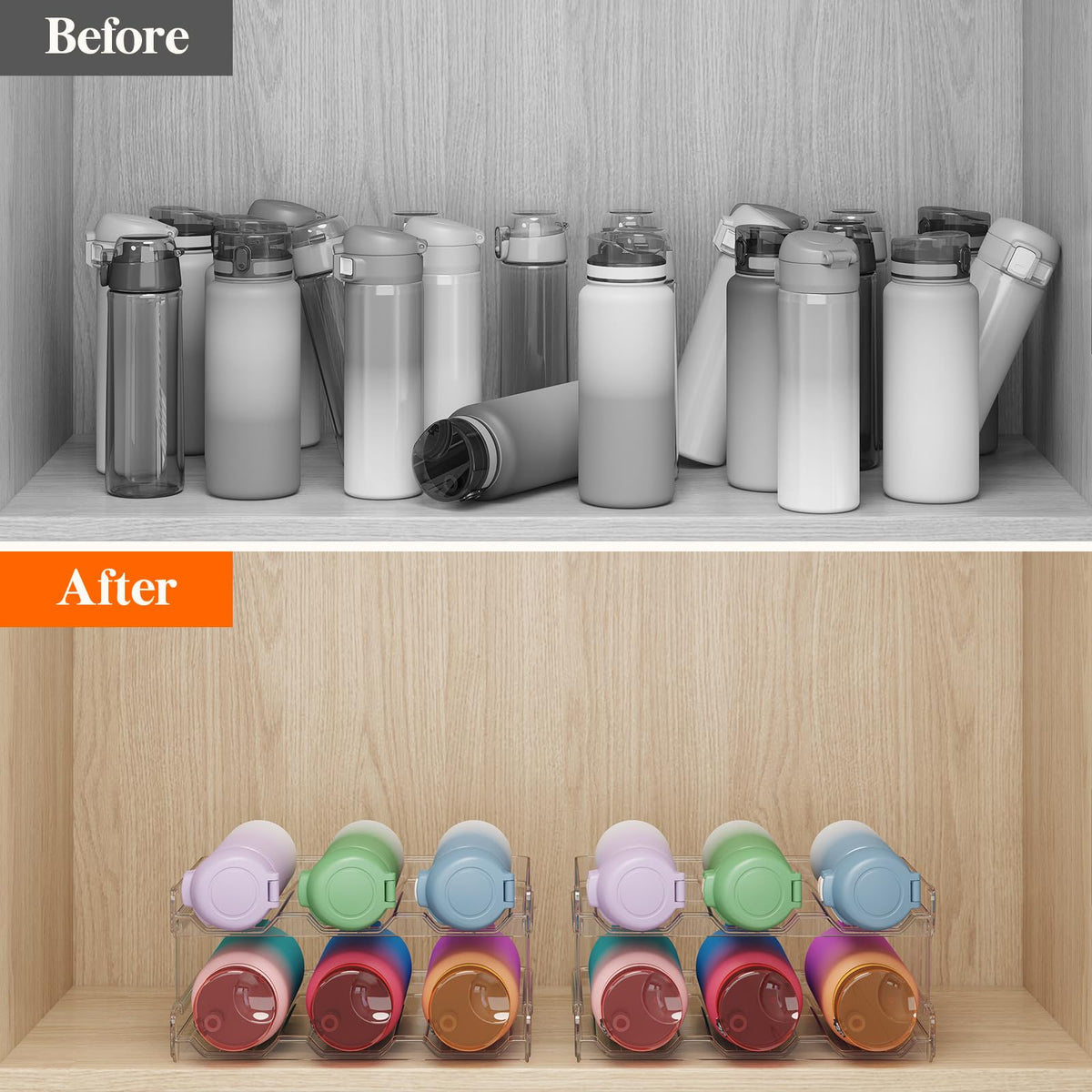Lifewit Stackable Water Bottle Organizer for Cabinet, Freezer, Pantry - Plastic Cup Holder, Wine Racks for Kitchen Tabletop Storage, Cupboard, Office - Pack of 4, Each Rack Holds 3 Containers 🍁 All In One Marketplace Canada