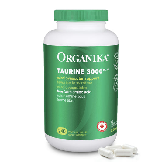 Organika Canadian-Made Taurine Ultra Strength- 1000mg- Supports Cardiovascular Health, 3000mg Daily Dose- 240vcaps 🍁 All In One Marketplace Canada