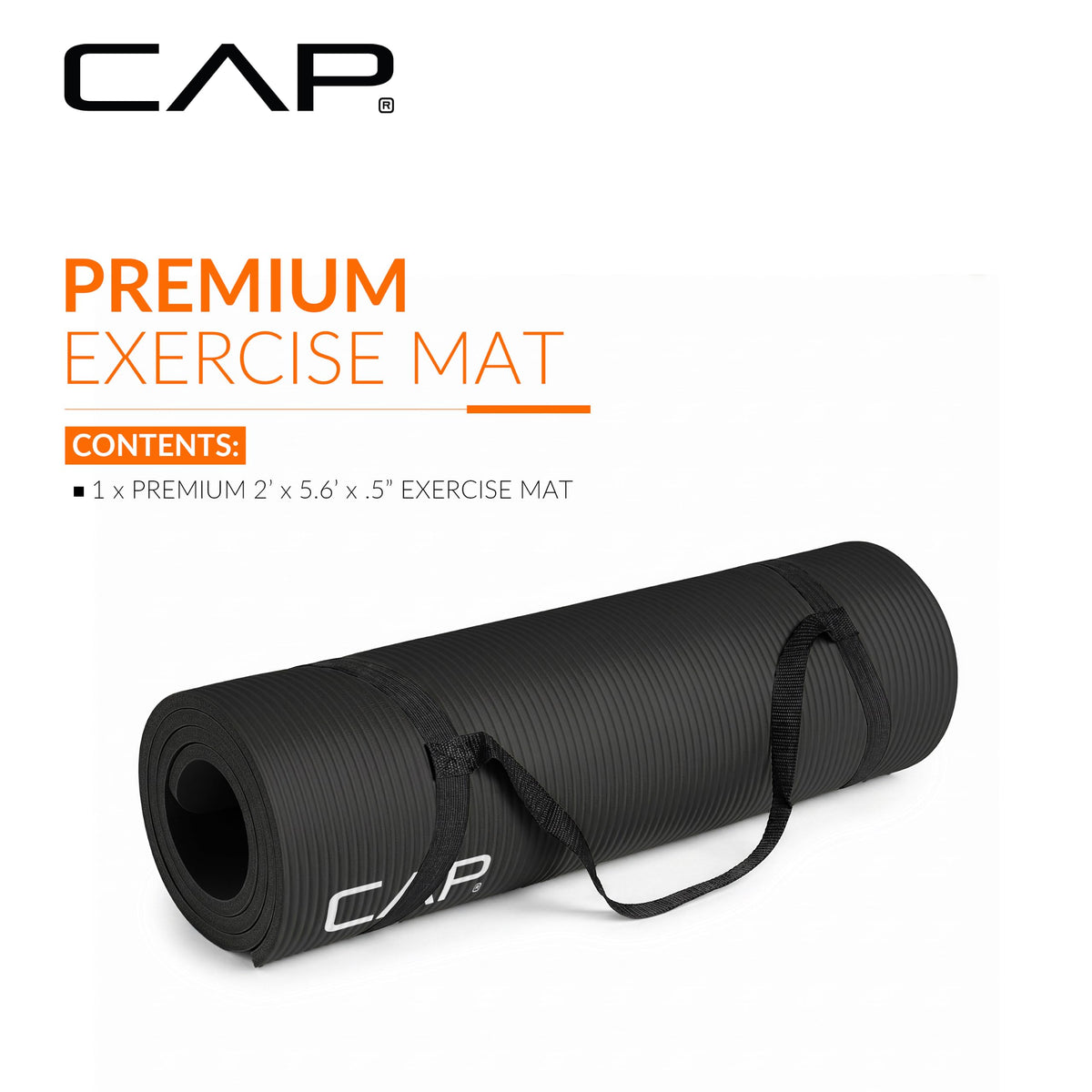 CAP Barbell Yoga Mat 1/2" Thick with Carrying Strap - High Density Exercise Mat for Yoga, Pilates, Stretching, Floor & Fitness Workouts - 68''x24''x1/2" | Black 🍁 All In One Marketplace Canada