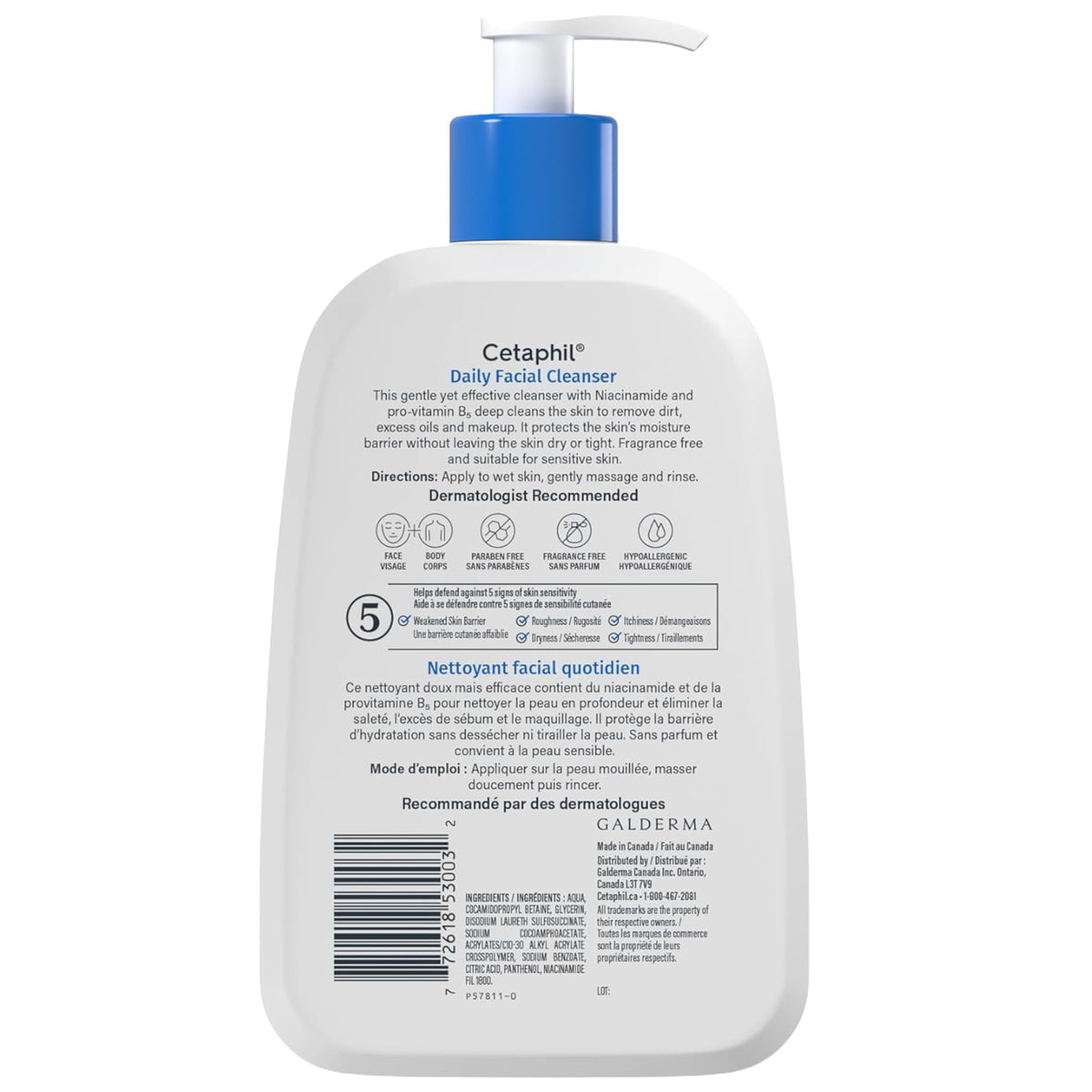 Cetaphil Daily Facial Cleanser Fragrance Free (473ml) - Deep Cleansing Face Wash, Ideal for Normal to Combination to Oily Skin, Dermatologist Tested 🍁 All In One Marketplace Canada