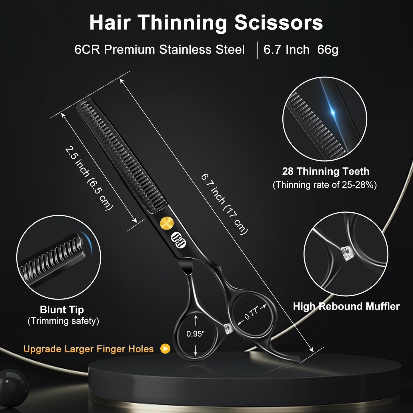 CIICII Hair Cutting Scissors Shears Kit, Professional Barber Haircut Scissors Set (6.7 Inch Hair Beard Hairdressing Trimming Haircutting Thinning Shears) for Men Women Hairdresser Home Salon (Black) 🍁 All In One Marketplace Canada