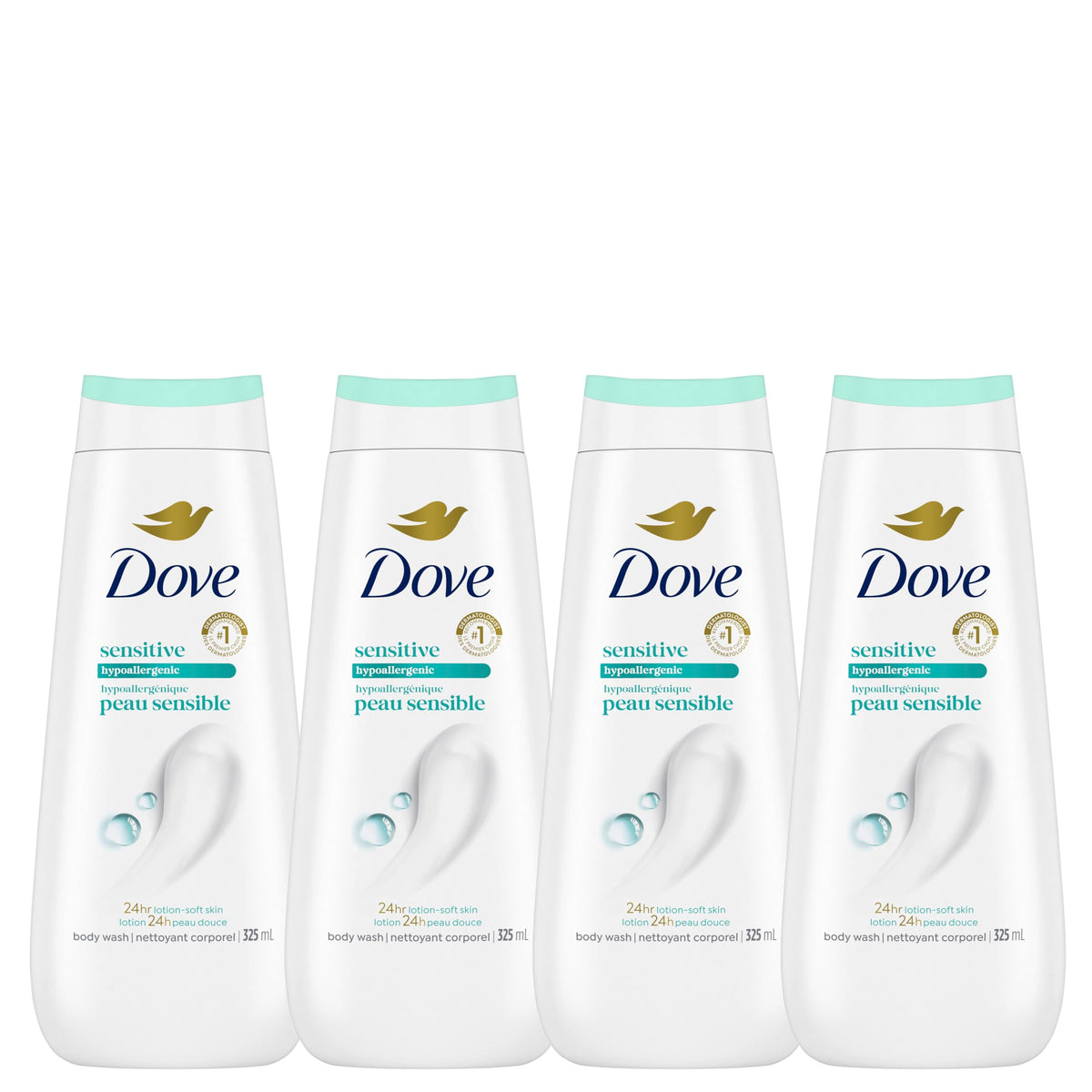 Dove Sensitive Skin Body Wash For 24hr Lotion-Soft Skin, Hypoallergenic with No Sulfates No Parabens, 325mL (Pack of 4) 🍁 All In One Marketplace Canada