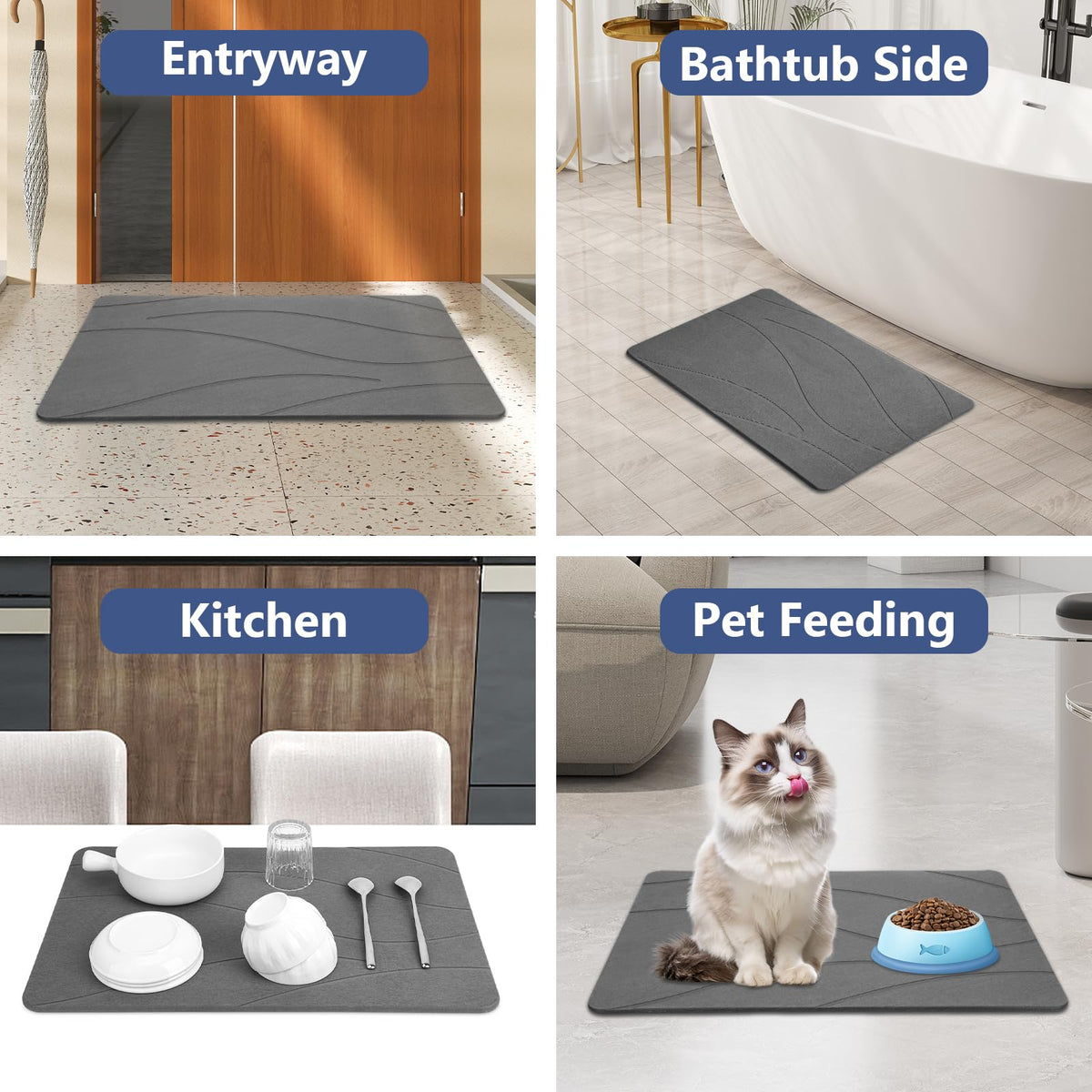 Ceecysaa 60 x 39cm Stone Bath Mat, Diatomaceous Earth Quick Dry Non Slip, Dark Gray 🍁 All In One Marketplace Canada