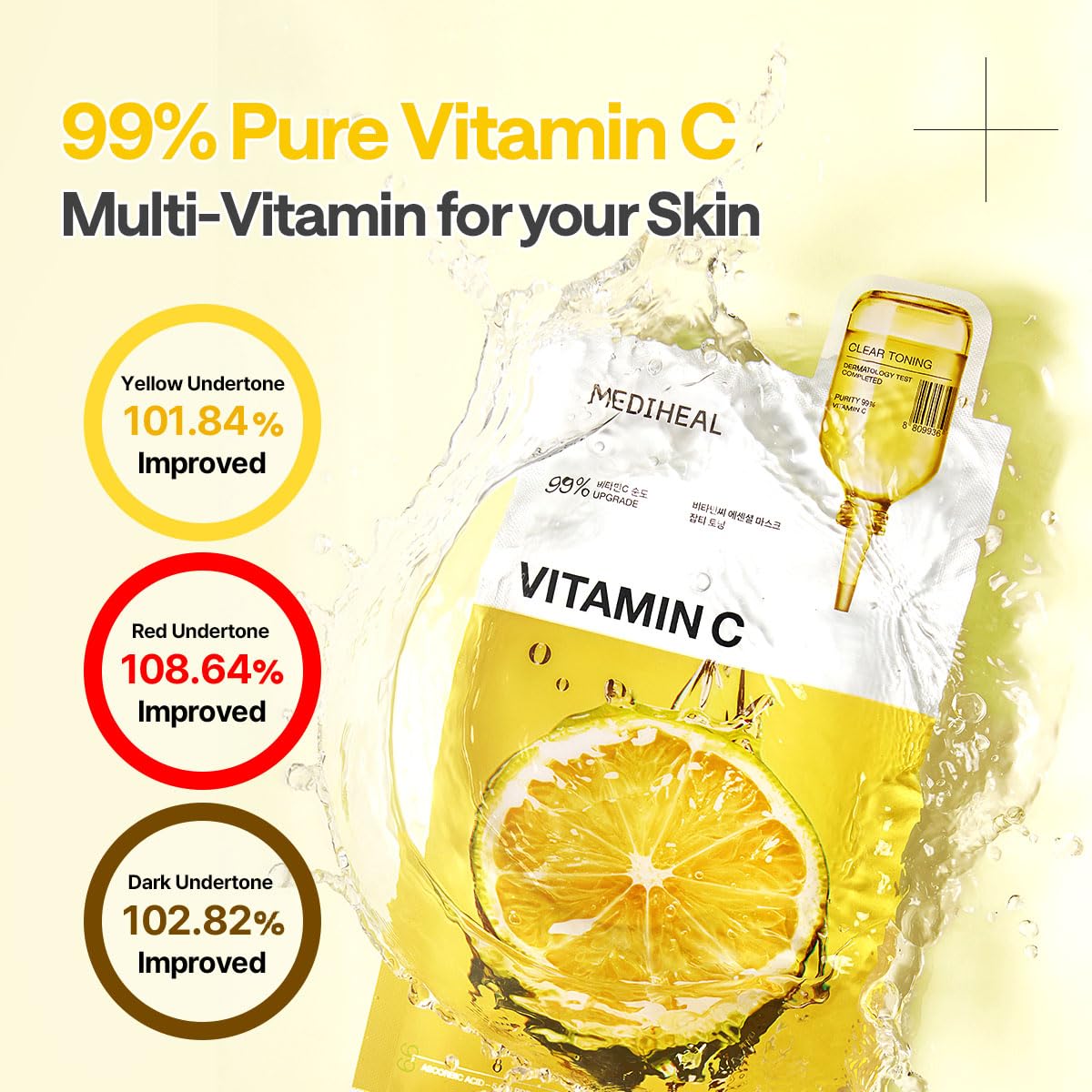MEDIHEAL Vitamin C Essential Face Mask - Brightening & Hydrating Facial Mask for Blemish & Uneven Skin Tone, Clear Toning with Niacinamide, Vegan, Korean Skincare for Women (10 Sheets) 🍁 All In One Marketplace Canada