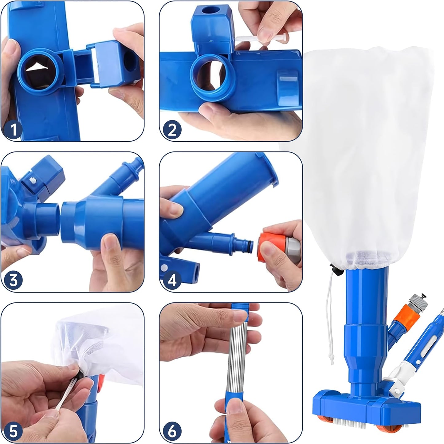 60" Portable Pool Vacuum Jet Underwater Cleaner and Leaf Skimmer Net (No Garden Hose Included), 4 Section Pole of Hand Held Portable Vacuum Pool Cleaner for Above Ground Pool Spa Pond Fountain Hot Tub 🍁 All In One Marketplace Canada
