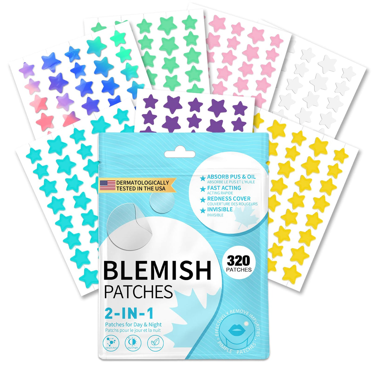 320 PCS Pimple Patch Star Invisible Ultra Thin Star-shaped Pimple Patches Colorful Hydrocolloid Patch Skin Care for Face 🍁 All In One Marketplace Canada