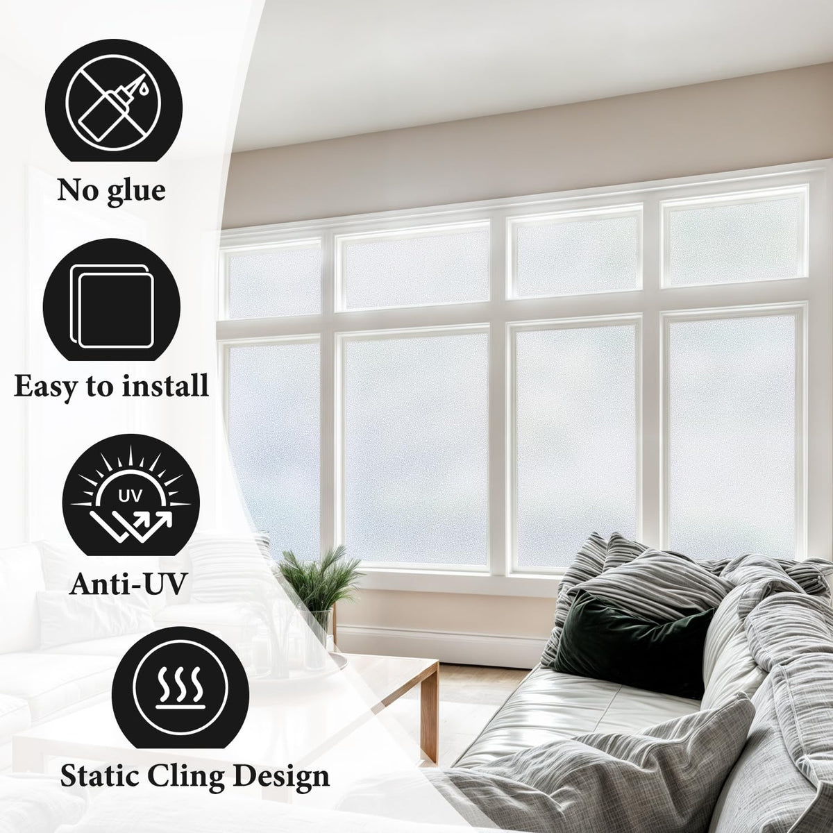DUOFIRE Privacy Window Film Frosted Glass Film Static Cling Glass Film No Glue Anti-UV Window Sticker Non Adhesive for Privacy Office Meeting Room Bathroom Living Room, Pure Frosted 44.3 x 200cm 🍁 All In One Marketplace Canada