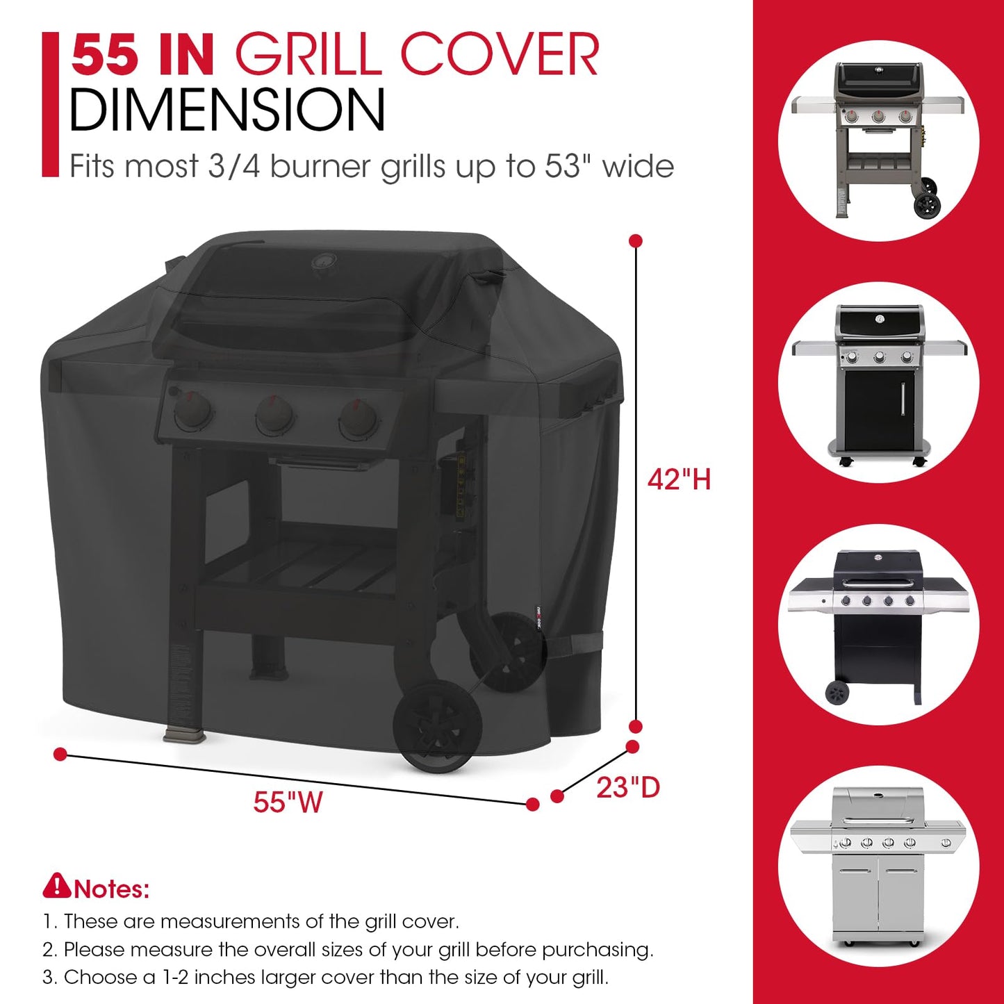 UNICOOK BBQ Cover 55 Inch, Heavy Duty Waterproof Housse BBQ, Special Fade and UV Resistant Outdoor Barbecue Grill Cover, Barbecue Accessories Compatible for Weber Char-Broil Brinkmann and More 🍁 All In One Marketplace Canada