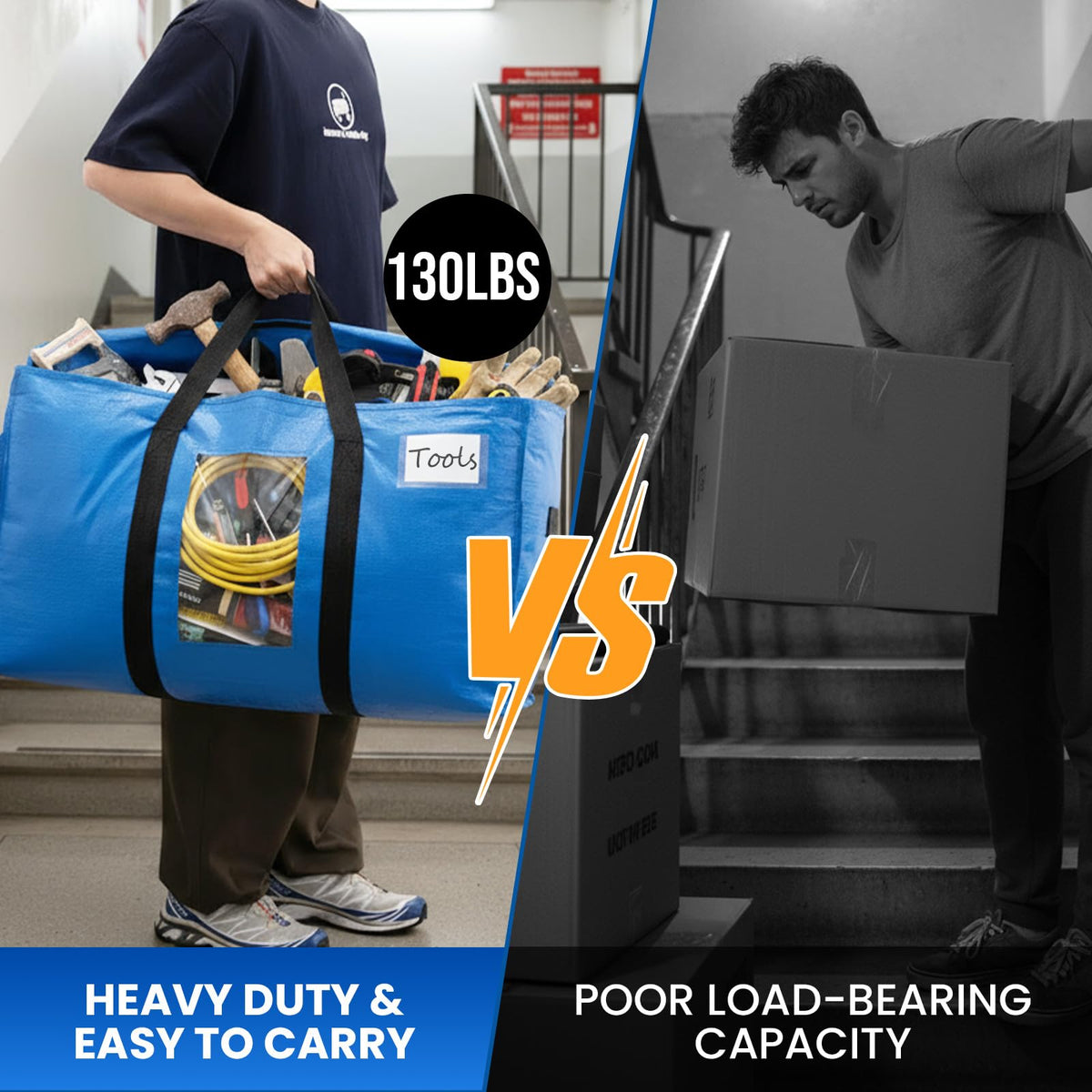 TAILI Extra Large Moving Bags, Heavy Duty Totes for Storage with Visible Window, U-Shaped Around Handles, Storage Contrainer Box for Space Saving, Blue, 4 Pack 🍁 All In One Marketplace Canada