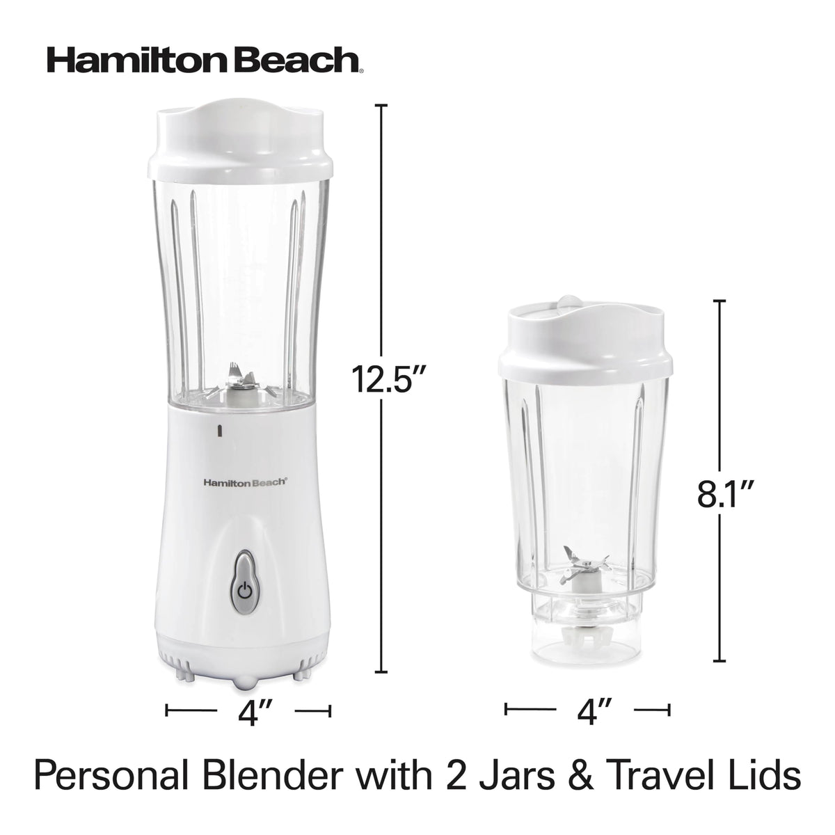 Hamilton Beach Personal Blender for Smoothies & Protein Shakes, Portable Single Serve Blender with 2 Travel Jars & Lids, 14 oz BPA-Free Cups, Stainless Steel Blades, 300W, White, 51102G 🍁 All In One Marketplace Canada