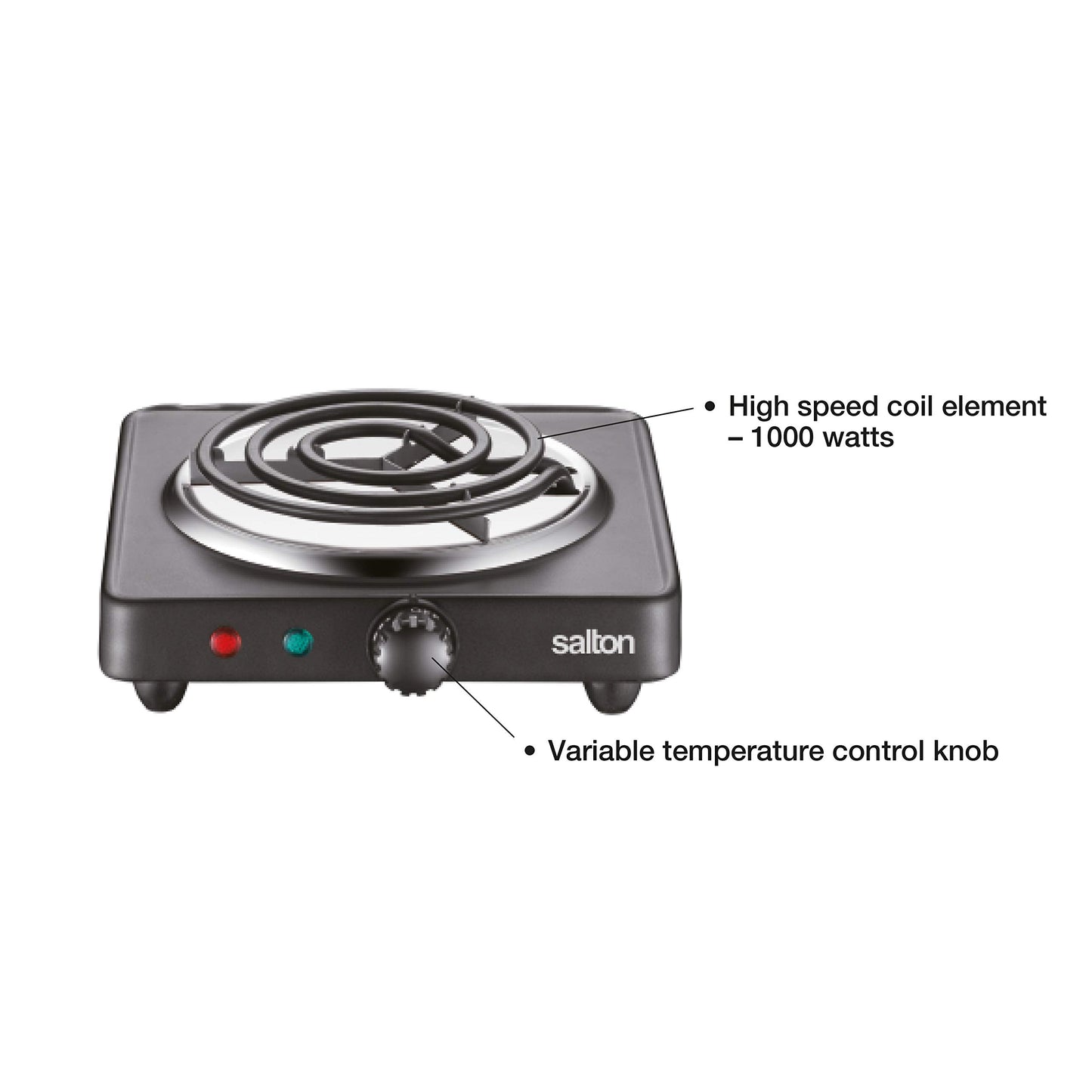 Salton Single Coil Portable Electric Cooktop | 1000 Watts | Lightweight & Compact | Variable Temperature Control | Perfect for Dorms, Offices, Camping | Black | 100% Canadian-owned & operated 🍁 All In One Marketplace Canada