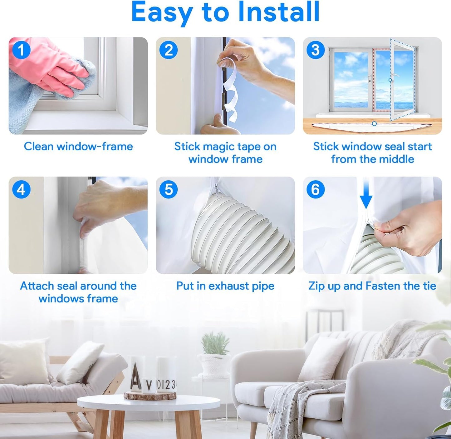Gruntbear 400CM Universal Window Seal for Portable Air Conditioner, 158 Inch Portable AC Window Seal with Zip and Adhesive Fastener Works with Tumble Dryer, Easy to Install 🍁 All In One Marketplace Canada