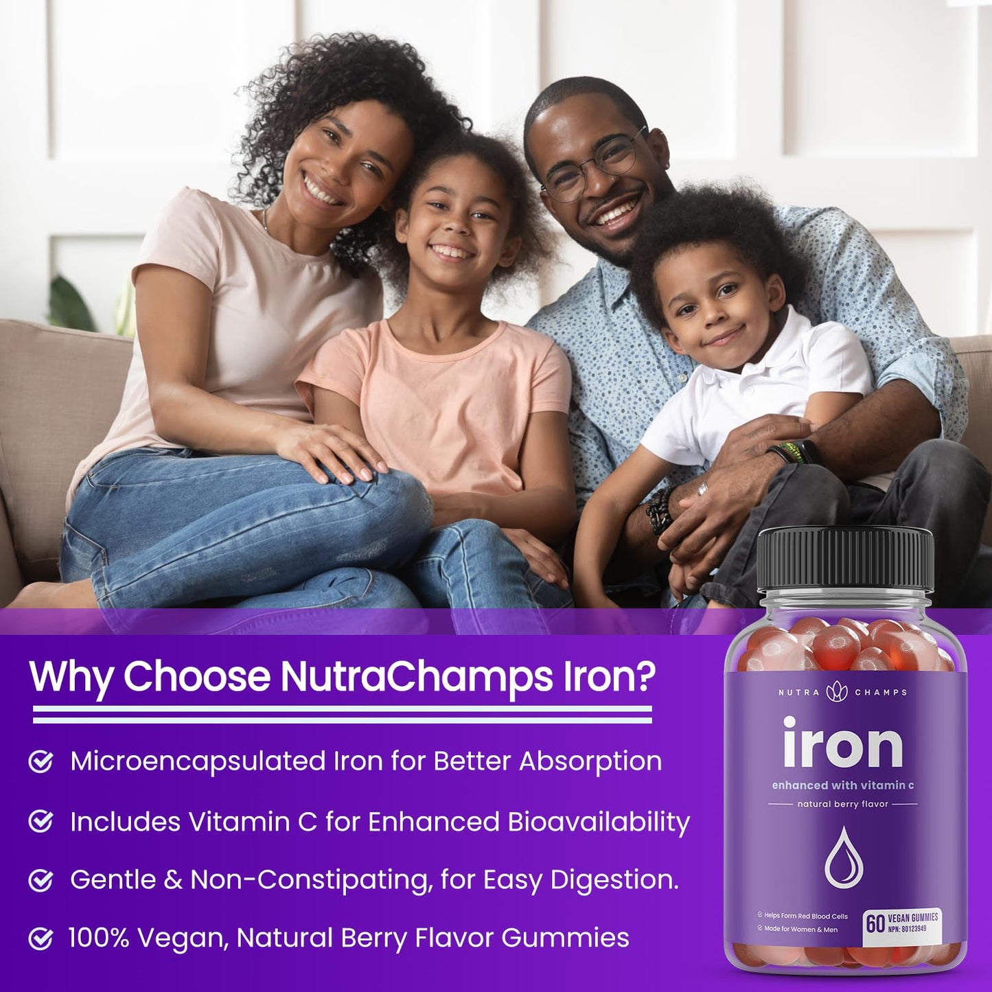 Iron Gummies with Vitamin C | 10mg Iron Per Gummy | Iron Supplements for Women & Men | Vegan Gummies | Blood Cell Formation Support | Energy, Focus, Immune Support | Vegan & Non-GMO (1) 🍁 All In One Marketplace Canada