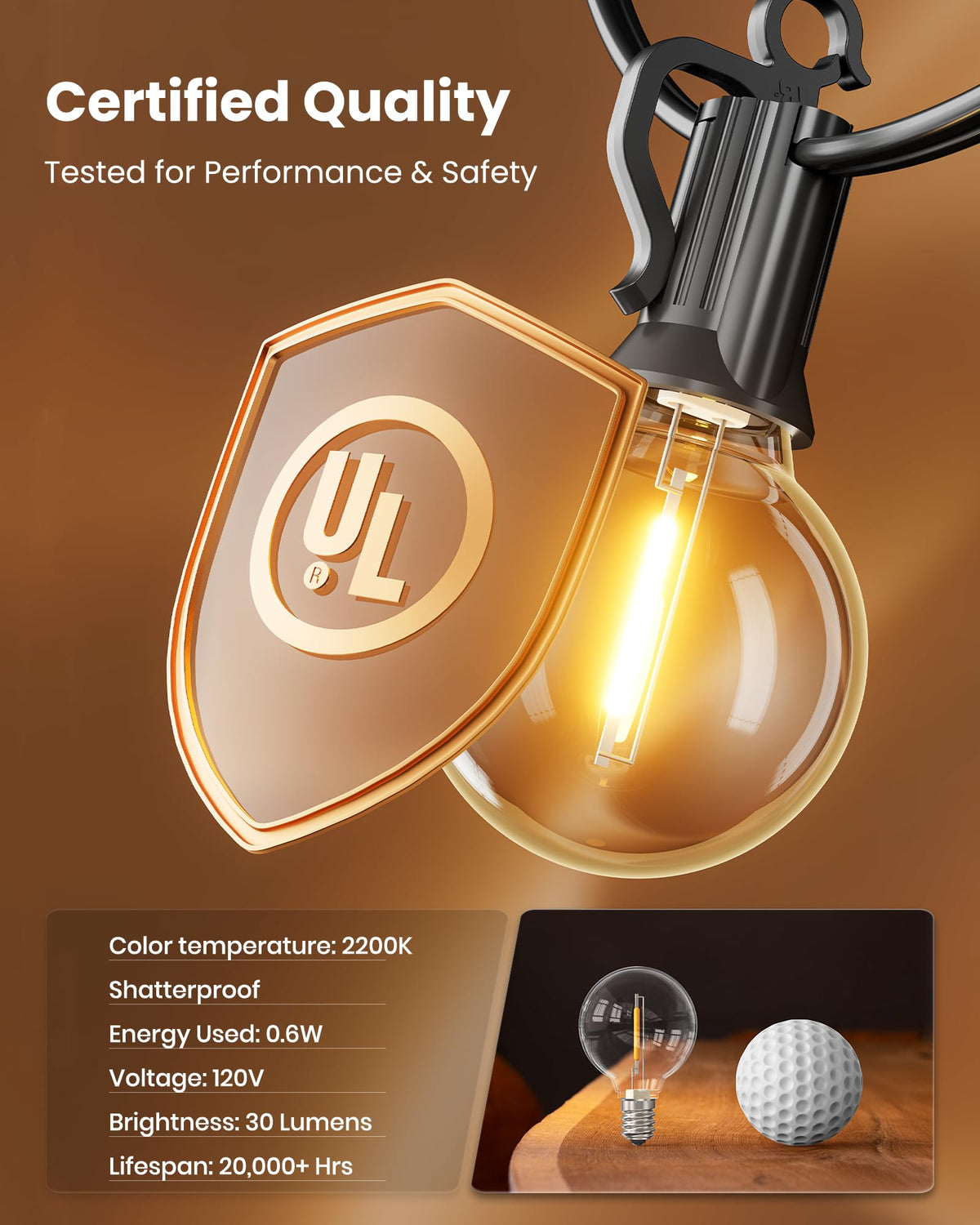 Outdoor String Lights 25 Feet G40 Globe LEDs Patio Lights with 13 Edison LED Bulbs(1 Spare), Waterproof Connectable Hanging Light for Backyard Porch Balcony Party Decor, E12 Socket Base, Black 🍁 All In One Marketplace Canada
