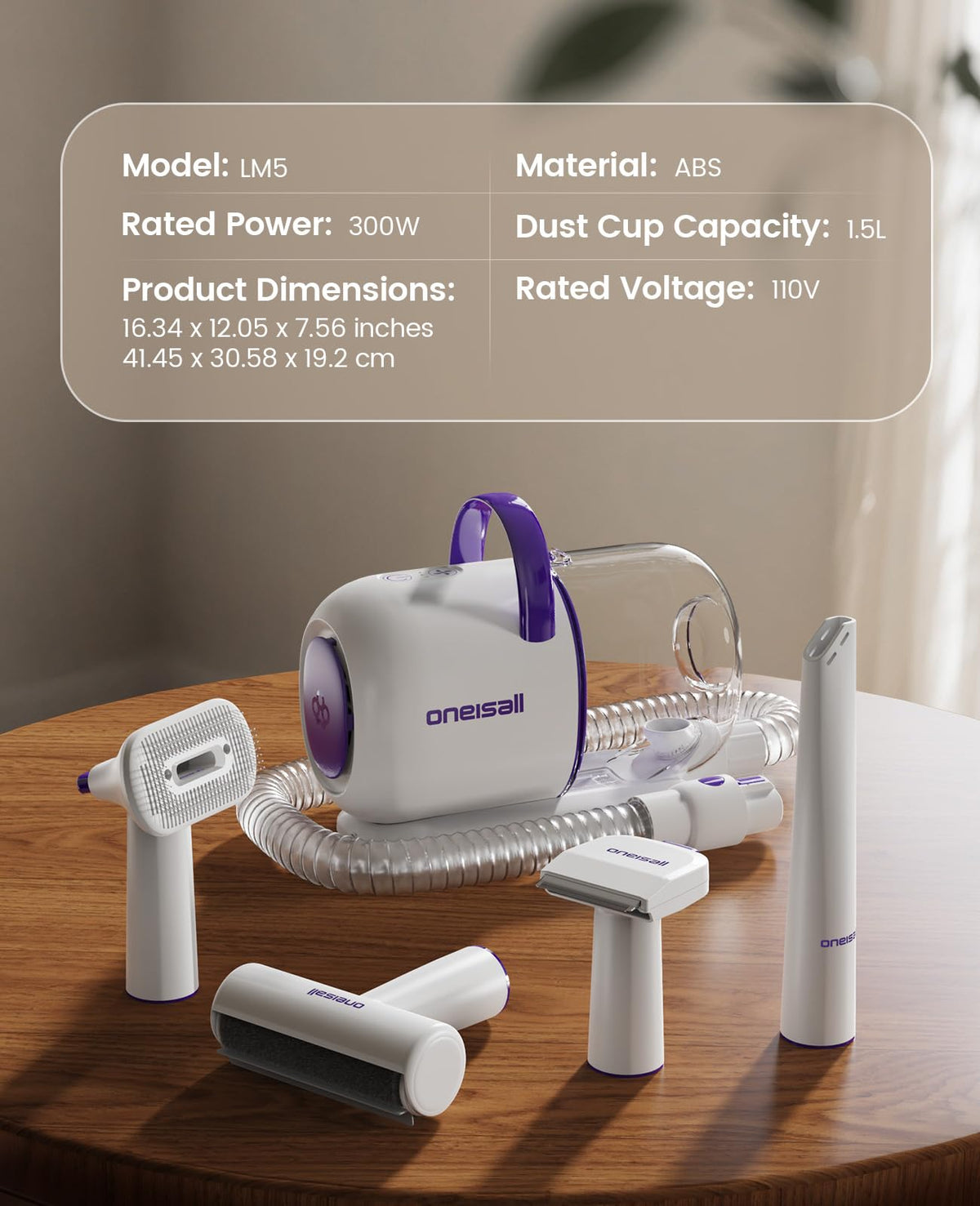 oneisall Dog Grooming Vacuum Kit: 15000Pa Shedding Brush with Grooming Tools, 3 Suction Low Noise, for Pet Thick and Undercoat, 1.5L Dust Cup, Dog Hair Vacuum, Home Cleaning, LM5 🍁 All In One Marketplace Canada