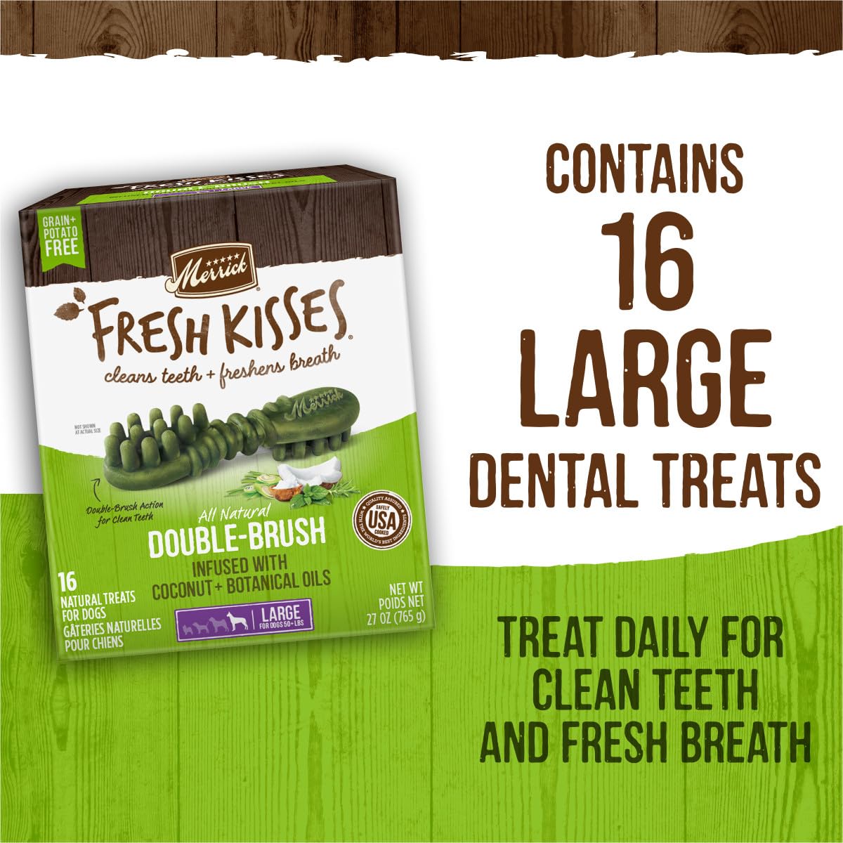 Merrick Fresh Kisses Coconut Oil + Botanicals Large Brush Dental Dog Treat - Value Box (16 ct) 🍁 All In One Marketplace Canada