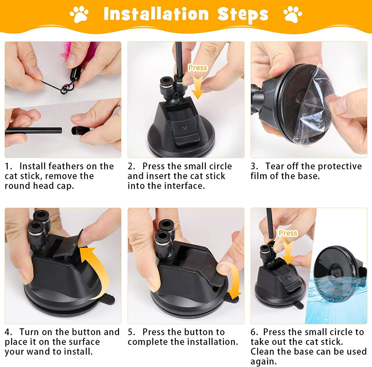 Cat Feather Toys, Cat Toys Wand, Interactive Cat Toy with Super Suction Cup, 2 PCS Cat Wand Toy and 6 PCS Feather Replacements with Bell, Interactive Cat Toy Kitten Toys for Indoor Play Chase Exercise (Natural) 🍁 All In One Marketplace Canada