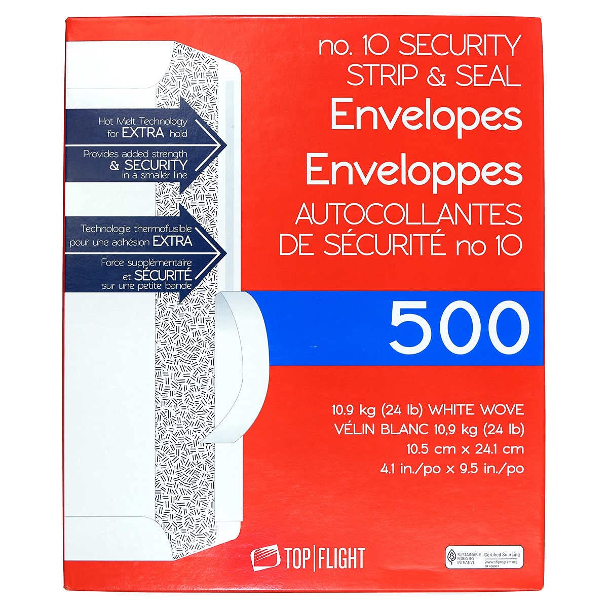 Top Flight PSTF10NWT #10 Envelopes, Strip & Seal, Security Tinted, White Paper, 24 lb, 500 Count 🍁 All In One Marketplace Canada