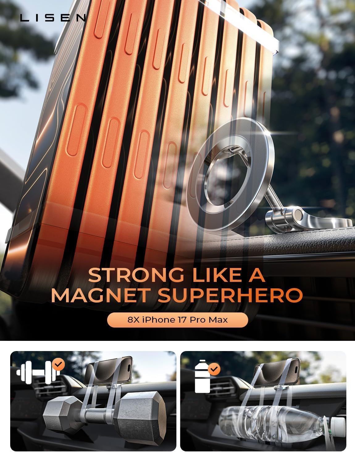LISEN for MagSafe Car Mount, [24 Strong Magnet] 360° Rotation Magnetic Phone Holder Car Support Cellulaire Auto iPhone Car Holder Mount Dash Phone Mount for iPhone 17 Pro Max Air 16 Plus 15 14 13 12 🍁 All In One Marketplace Canada