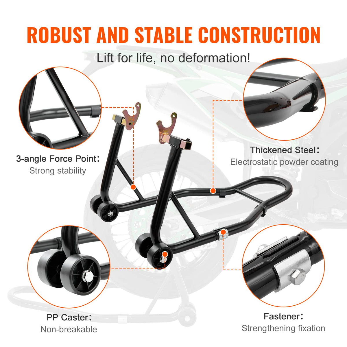VEVOR Motorcycle Rear Wheel Stand, with U + L Fork Swingarm Spool, 850 lbs Capacity Heavy Duty Rear Wheel Stand Motorcycle Lift Jack Stand, for Suzuki Yamaha Honda Kawasaki, Black 🍁 All In One Marketplace Canada